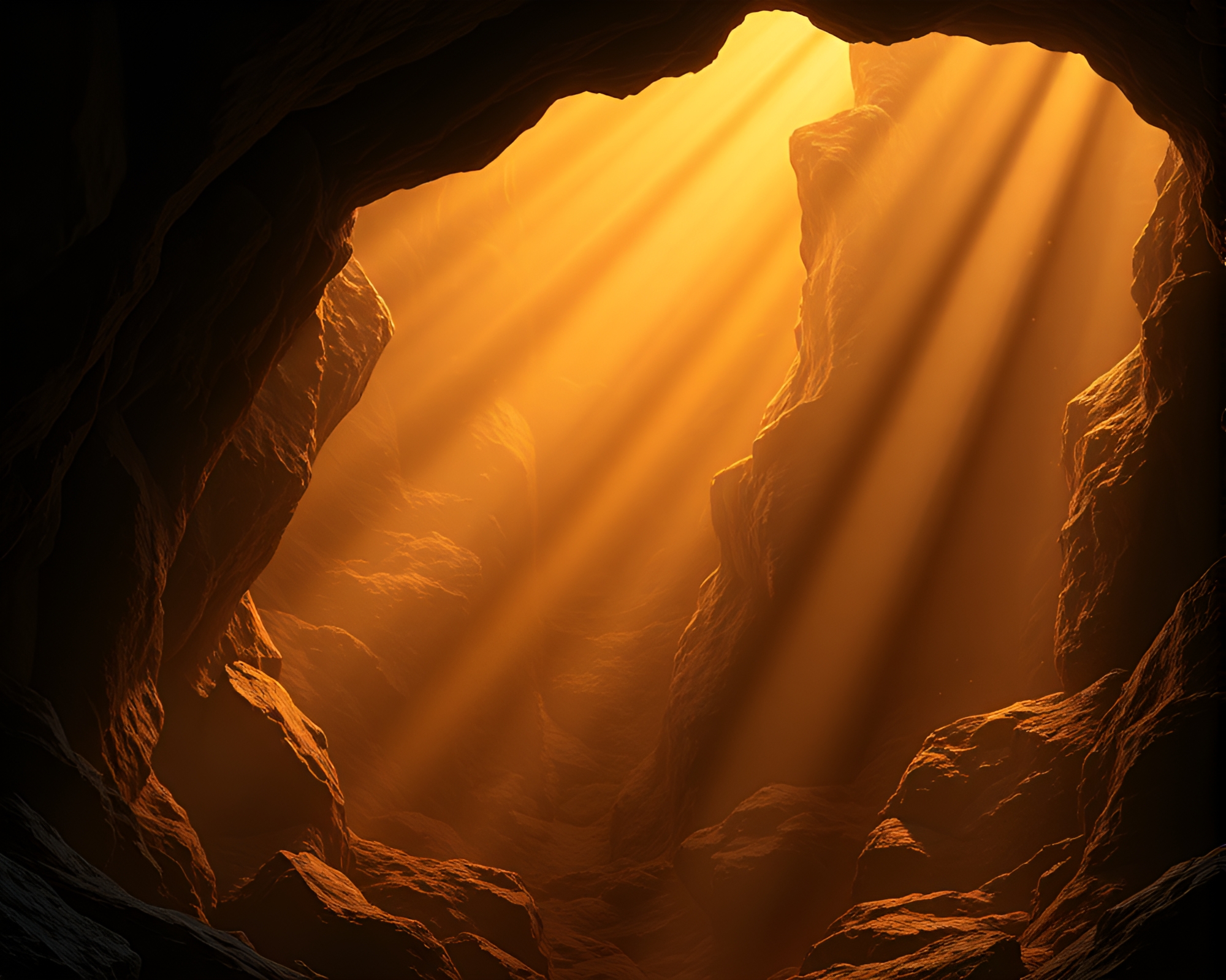 Mystical Cavern Cloth Simulation Sunset Vignette – free AI stock image