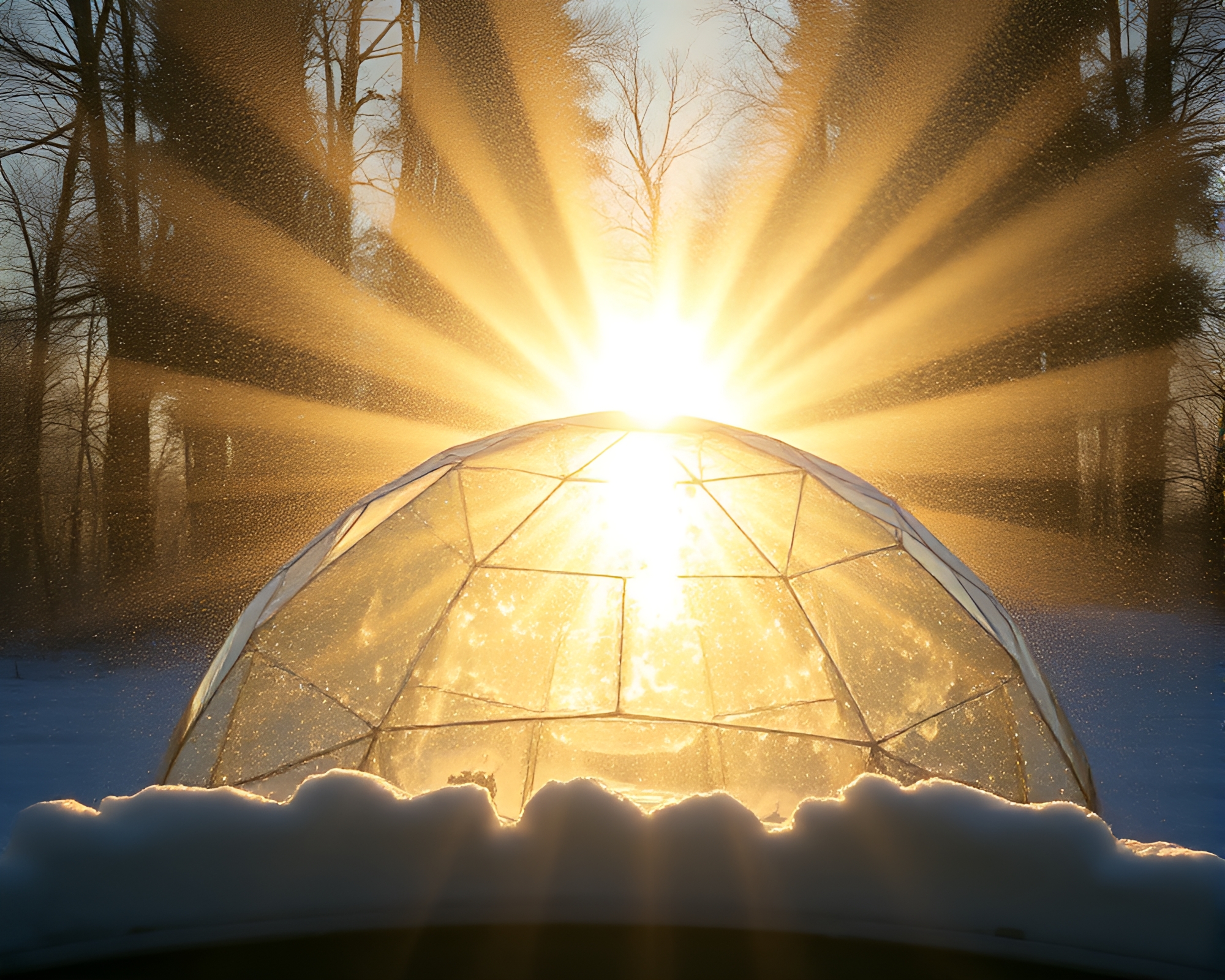 Glass Igloo Surreal Sunbeam Scene – free AI stock image