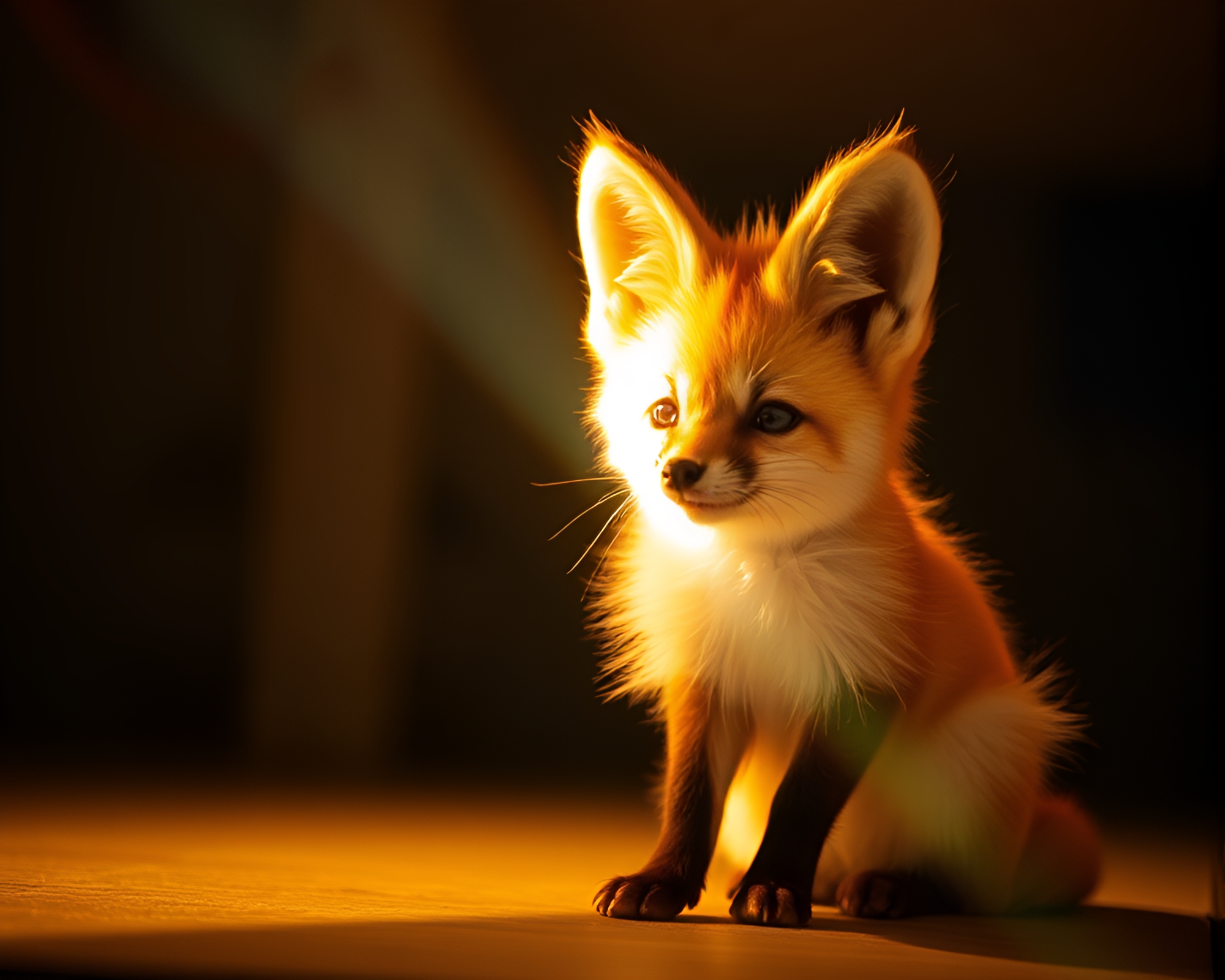 Prismatic Fennec Fox Gazing under Porchlight Glow – free AI stock image