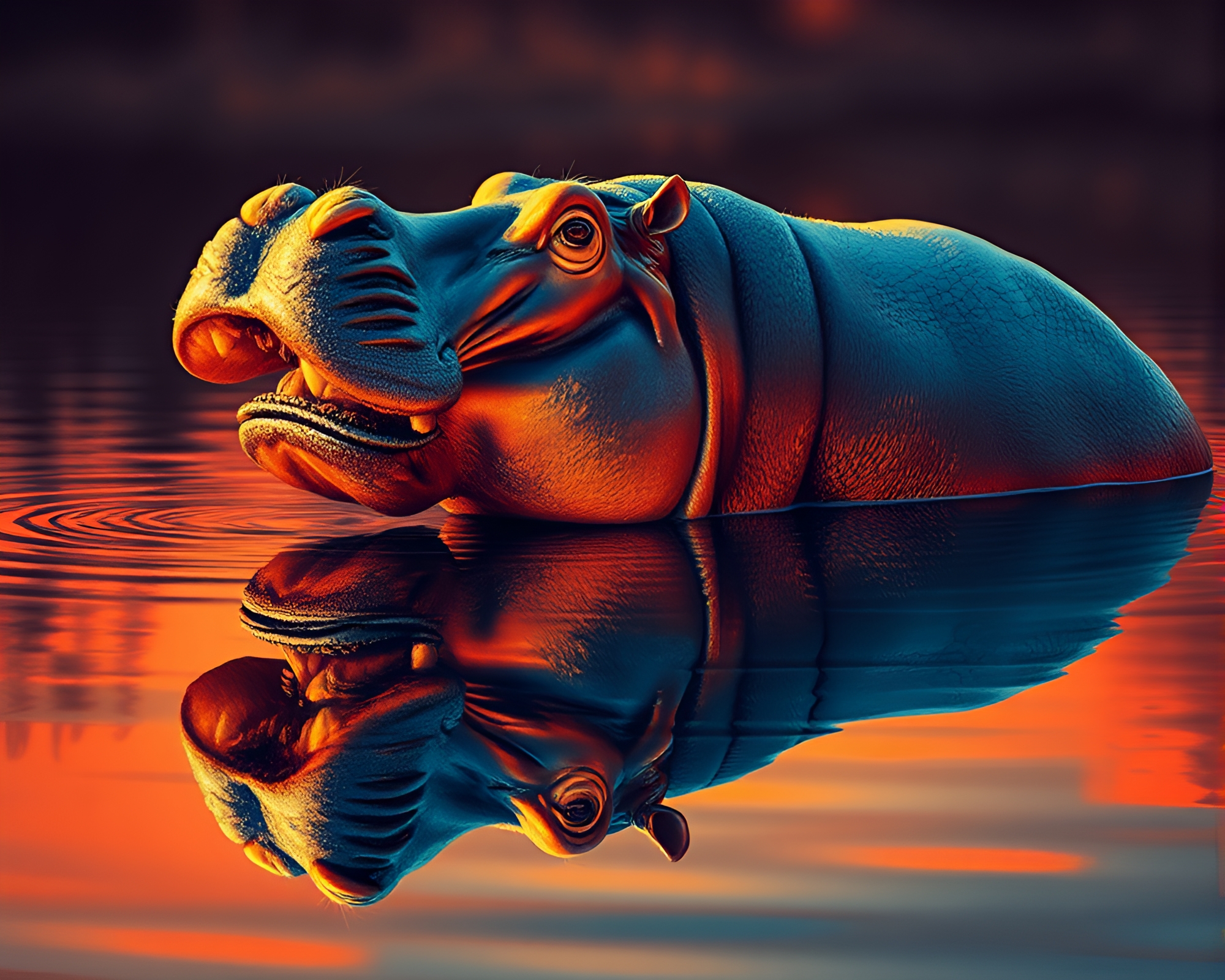 Hippopotamus in Chrome Reflection: Infrared Fashion Illustration – free AI stock image