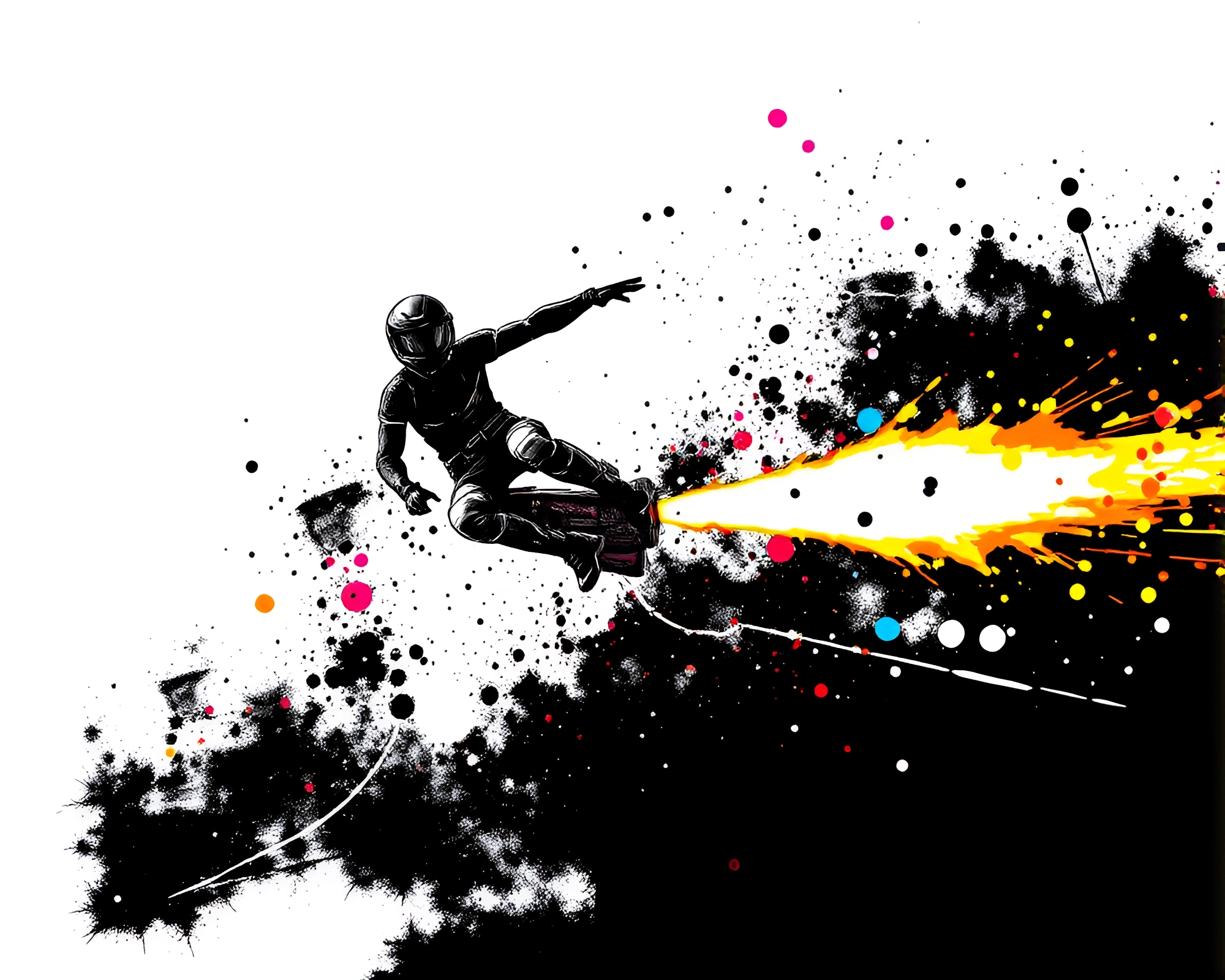 Ink Splashes Propel Pixelated Jetpack Hero – free AI stock image