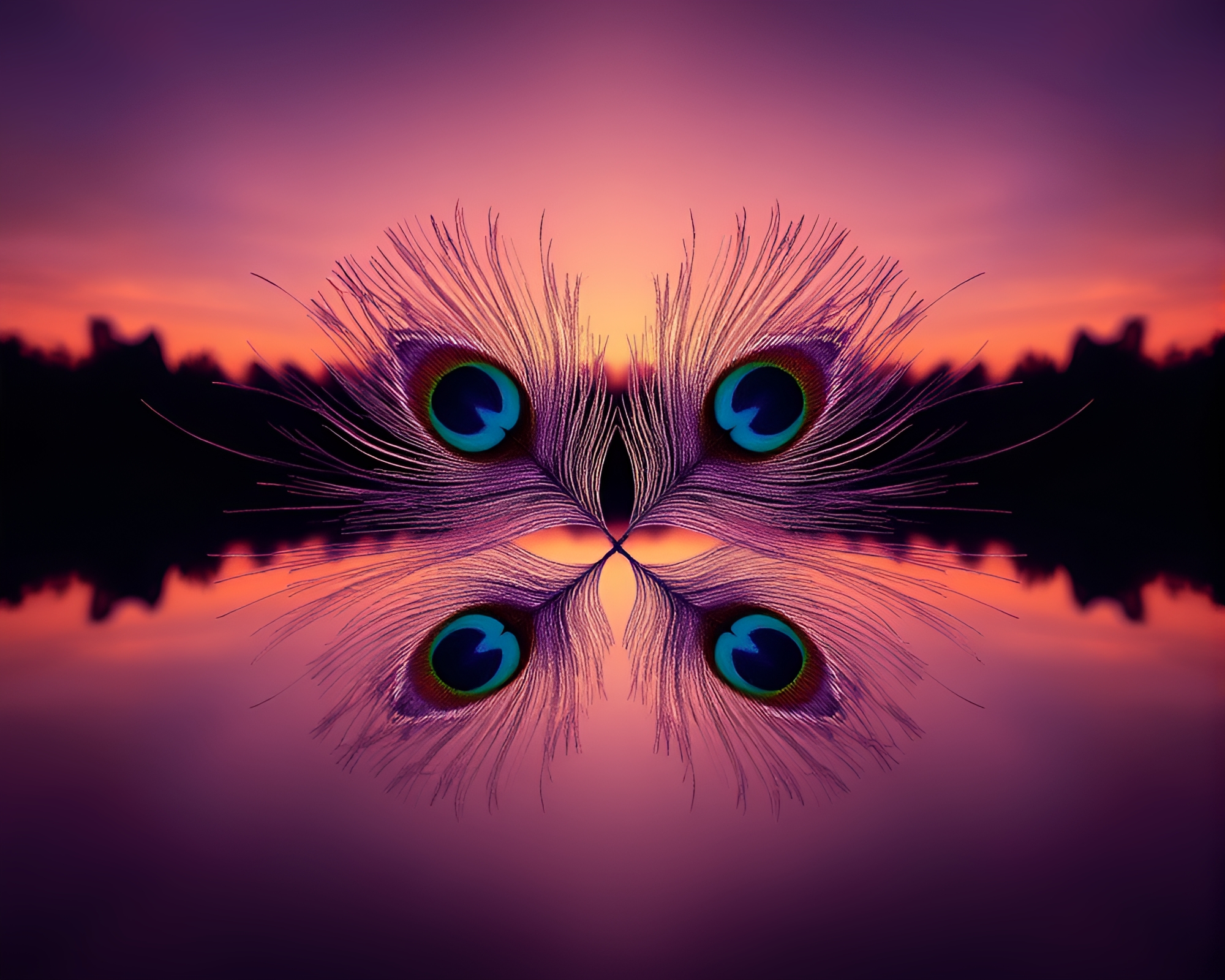 Ethereal Peacock Feather Mirror Symmetry – free AI stock image
