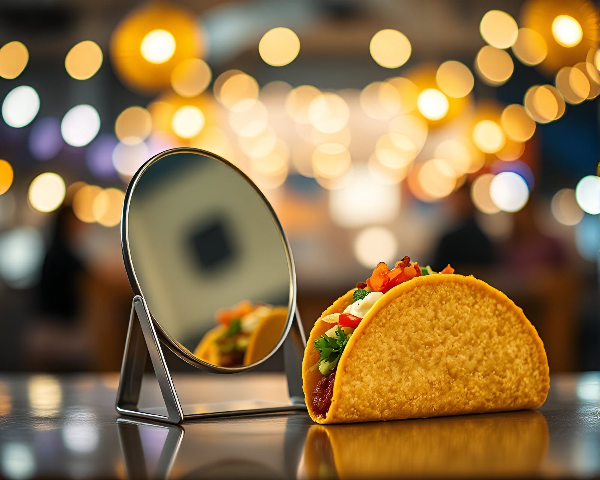 Taco Stand Symmetry with Bokeh Lights – free AI stock image
