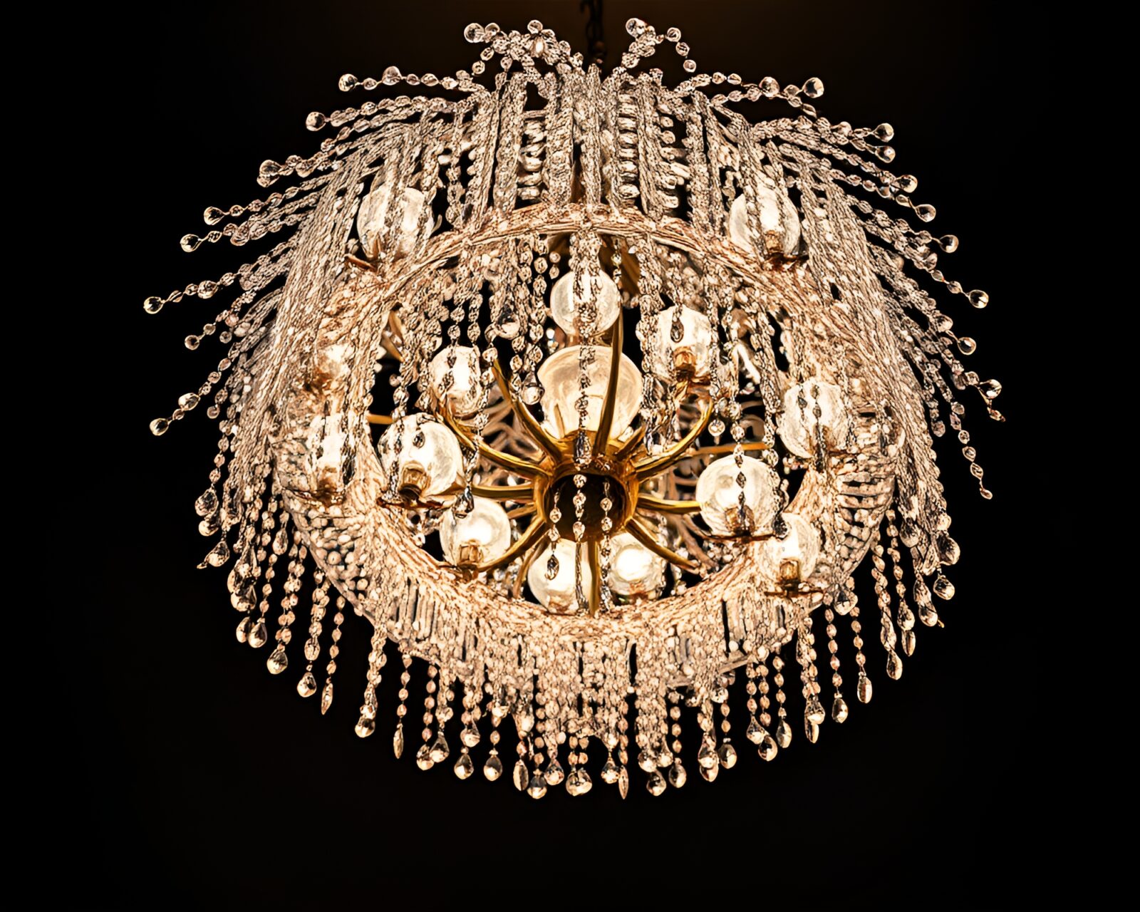Intricate swirls of fingerprints in crystal chandelier light mosaic