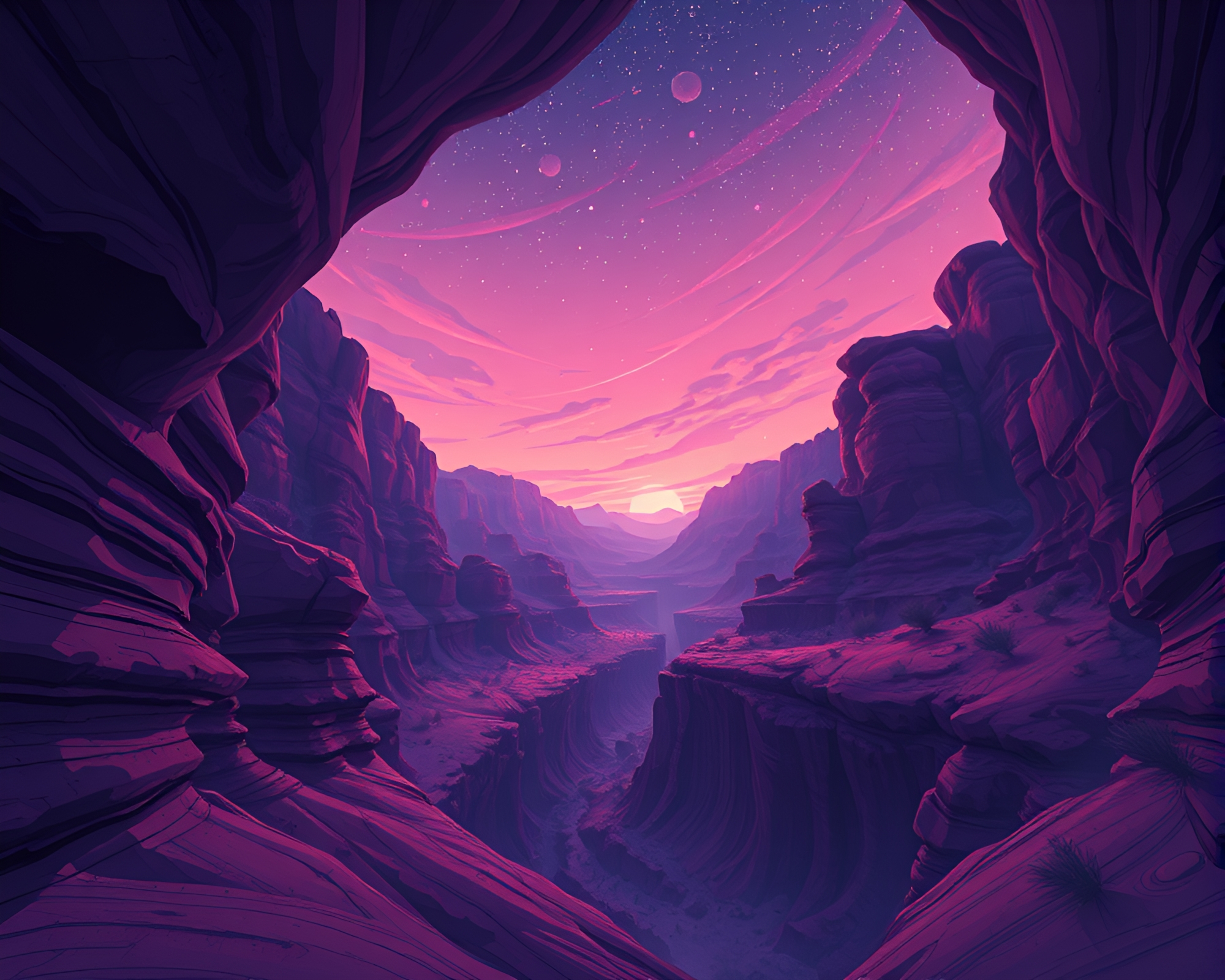Eroded Twilight Canyon Fantasy Illustration – free AI stock image