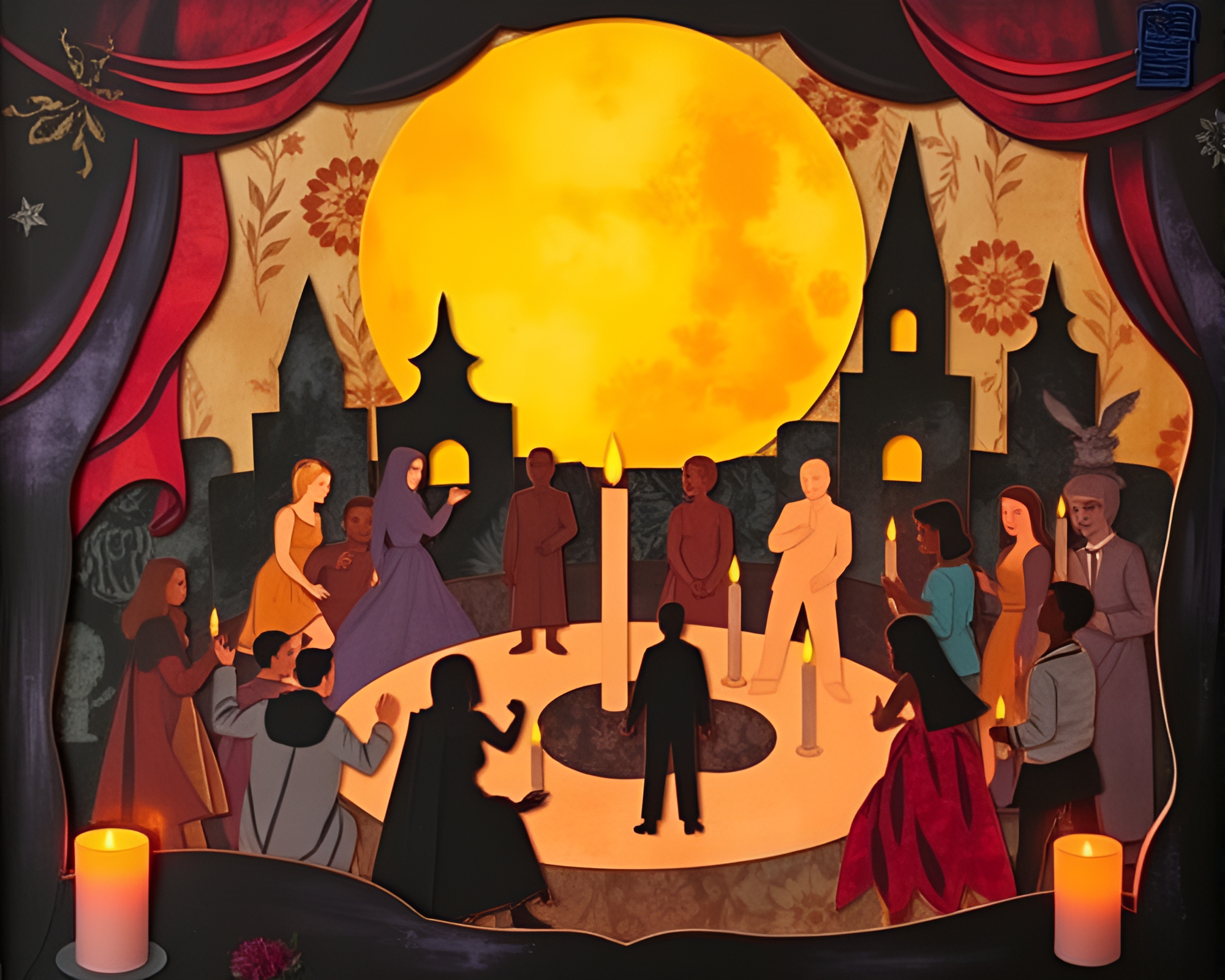 Enchanting Cubist Magic Circle Collage in Candlelit Ambiance – free AI stock image