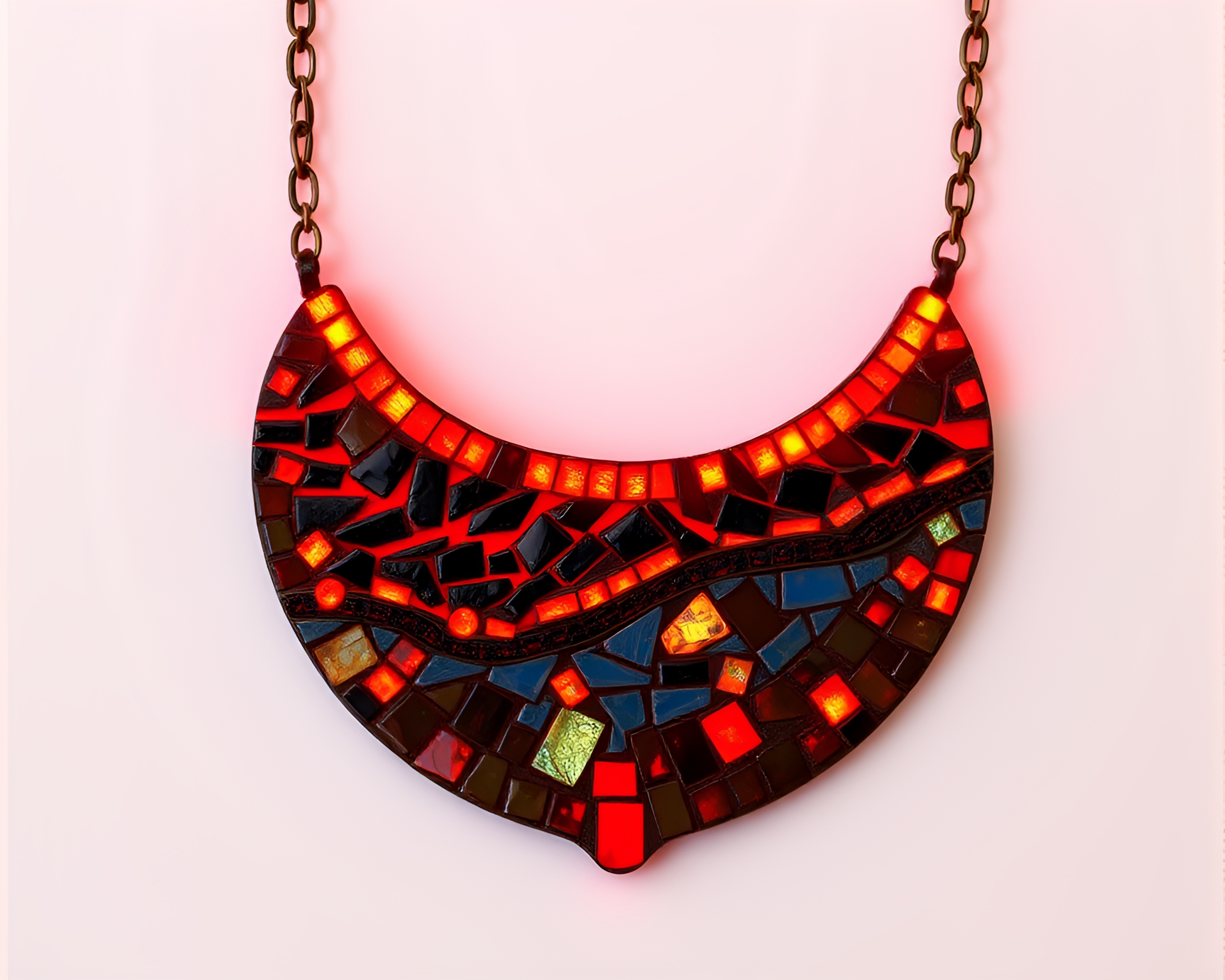 Volcano Necklace Mosaic in Vibrant Toon Style – free AI stock image