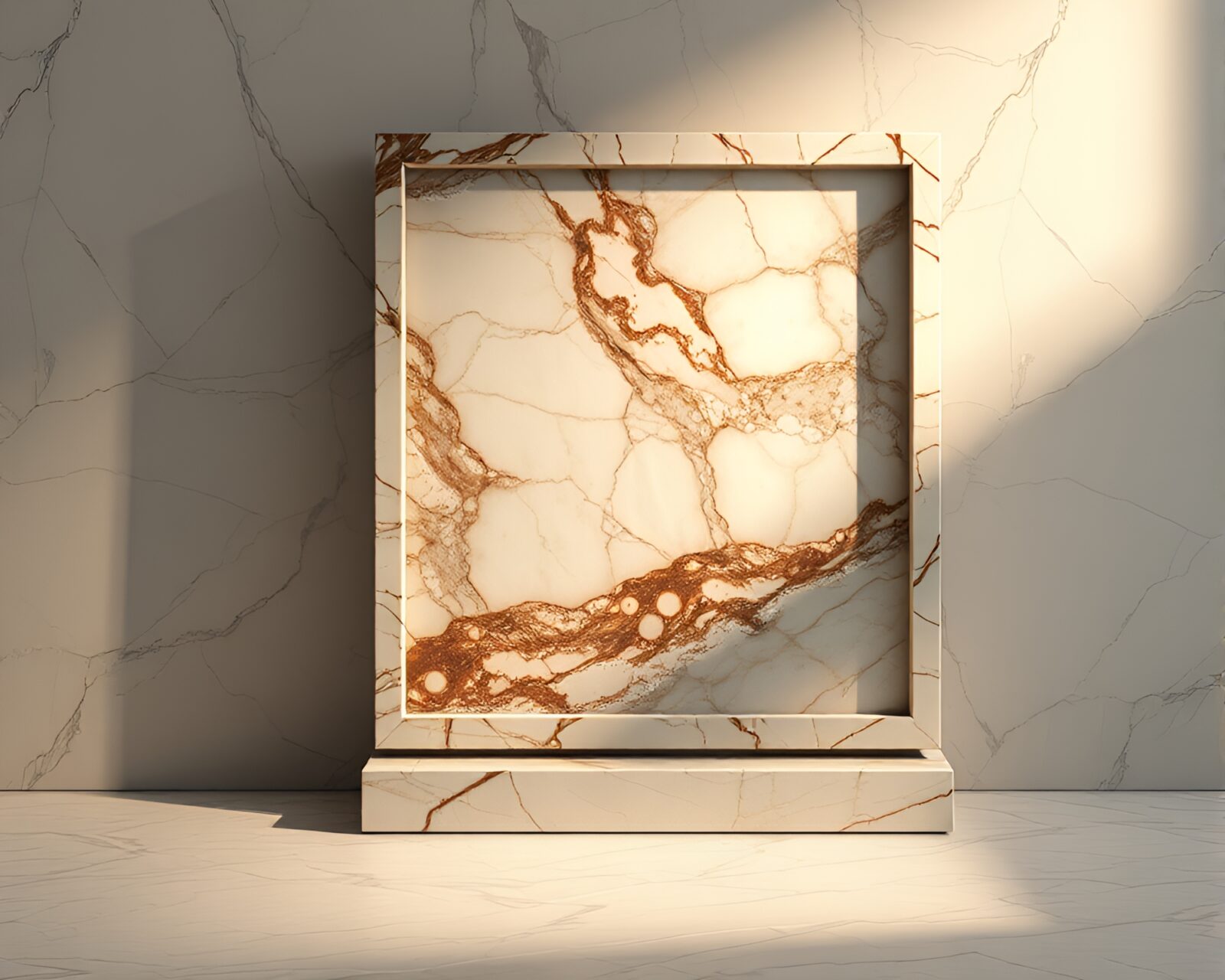 Elegant marble statue bathed in soft, shadowy lighting surrounded by lush foliage