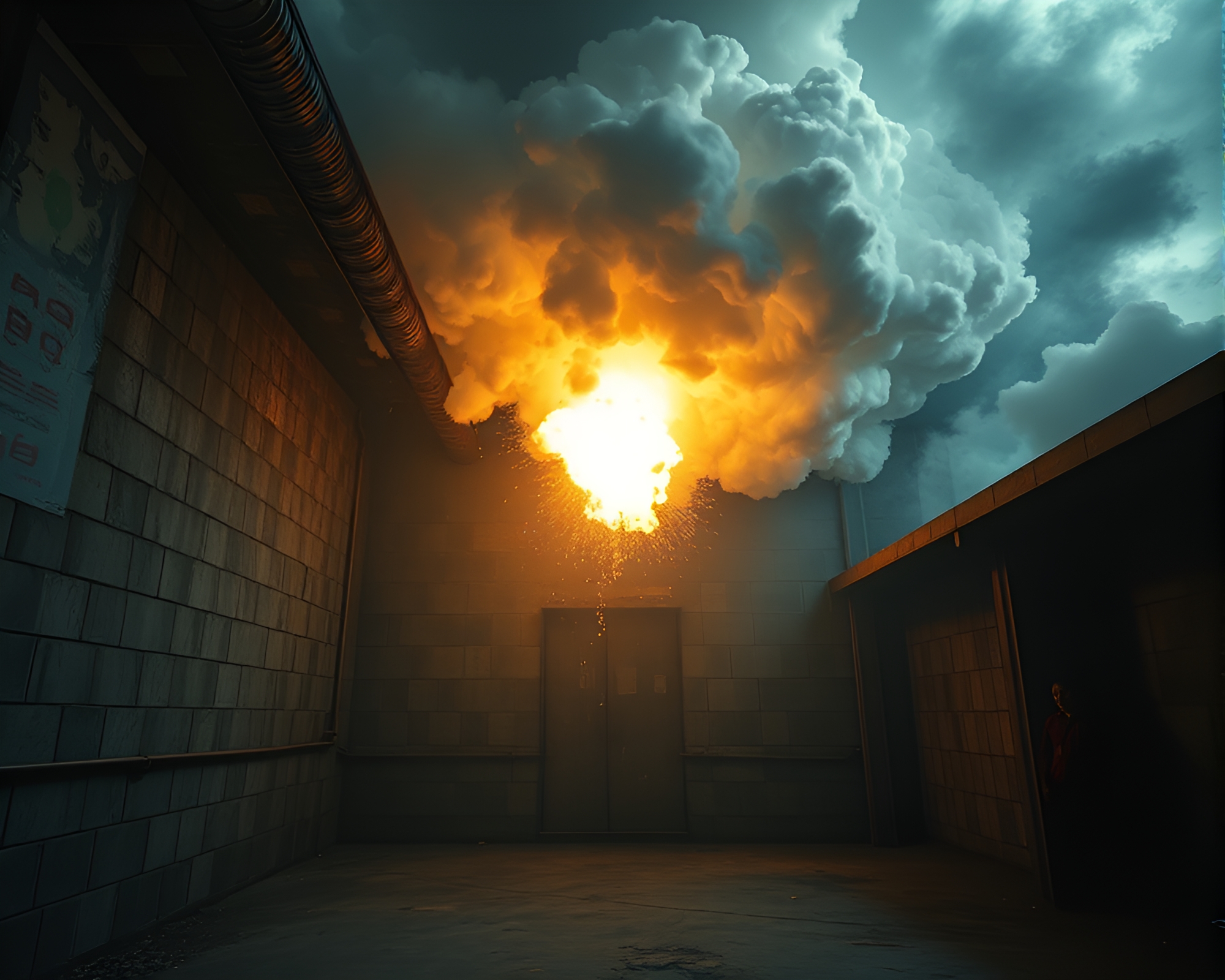 Quantum Teleportation Device Engulfed in Explosive Cloud – free AI stock image