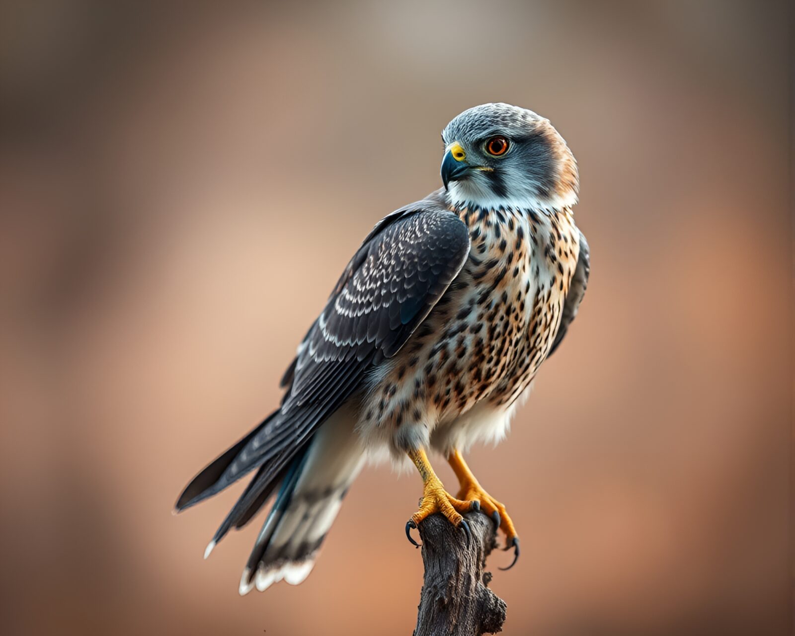 A regal falcon captured in a dreamy, layered photograph