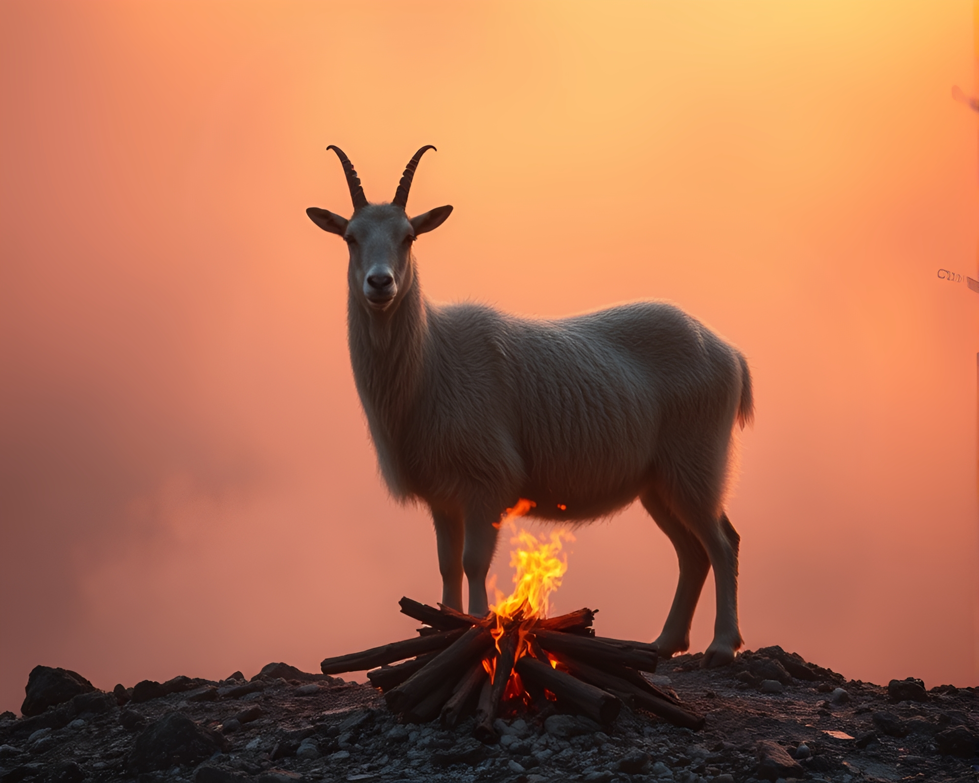 Majestic Mountain Goat Amidst Mystical Holographic Fog – free AI stock image