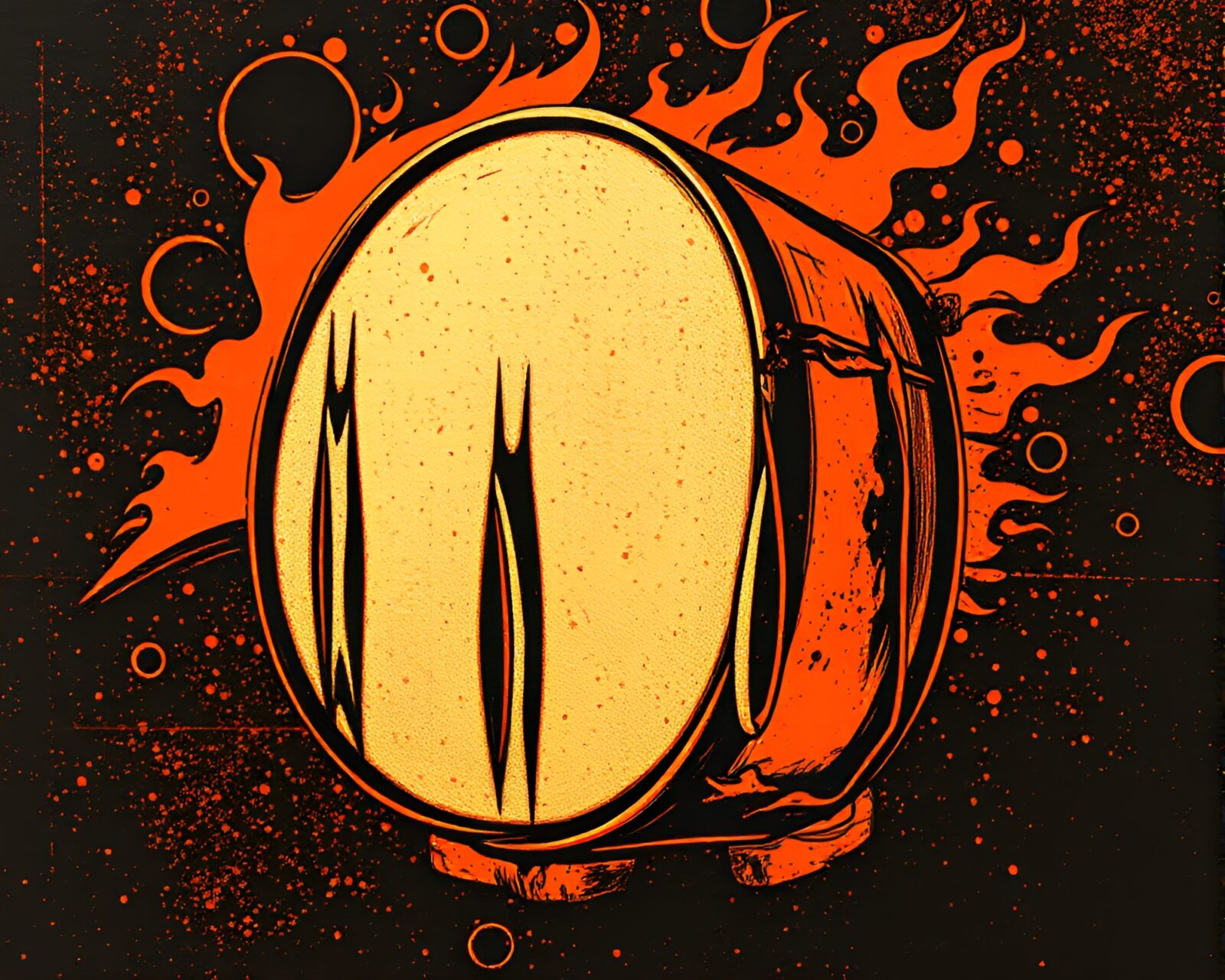 Colorful drum set in burnt orange pop art style