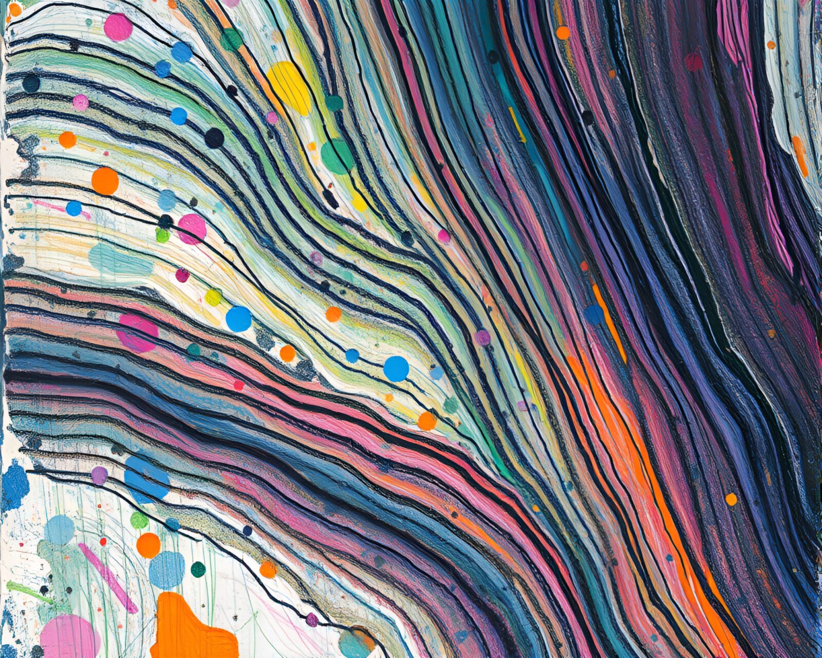 Vibrant oil impasto artwork with conté crayon details and glitch effects