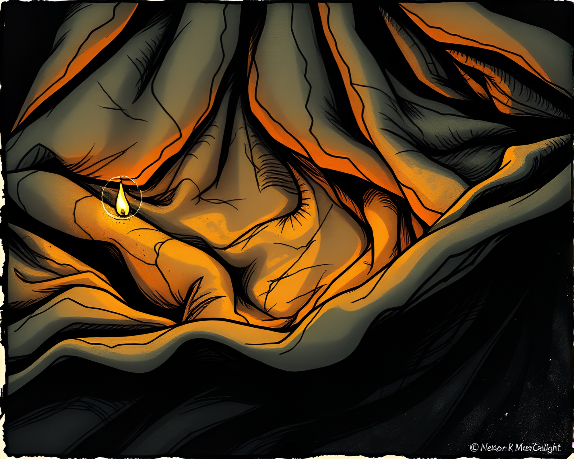 Fabric Folds Illuminated by Torchlight in Comic Book Style – free AI stock image