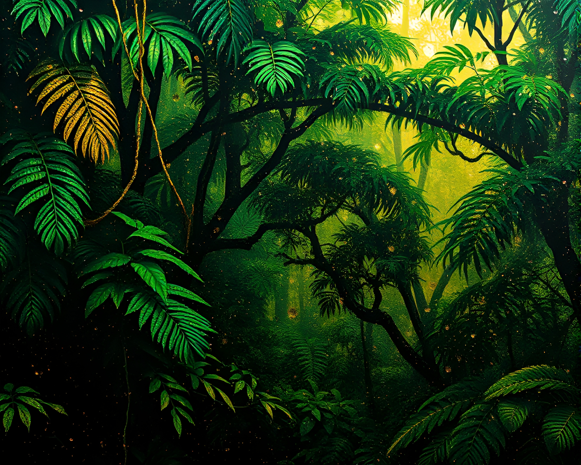 Gilded Rainforest Canopy with Holographic Sheen – free AI stock image