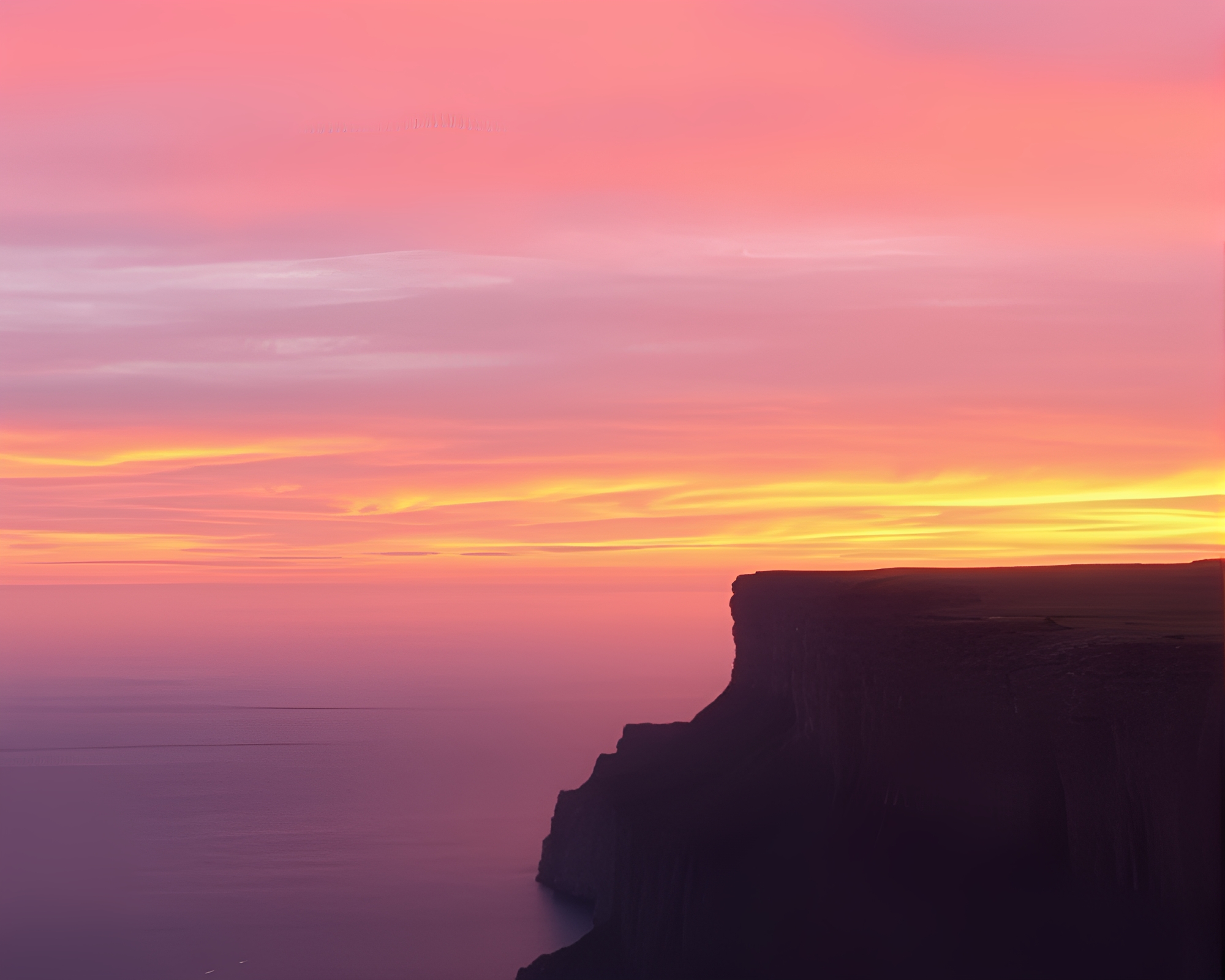 Cliff Silhouette Framed by Sunset Gradient Mesh – free AI stock image