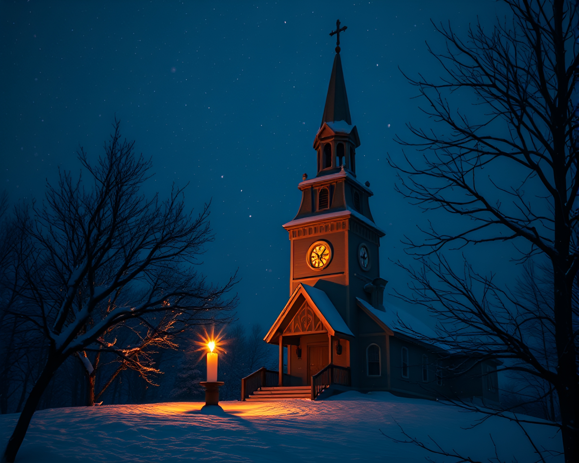Snowy Owl Silhouette in Church Candlelight – free AI stock image