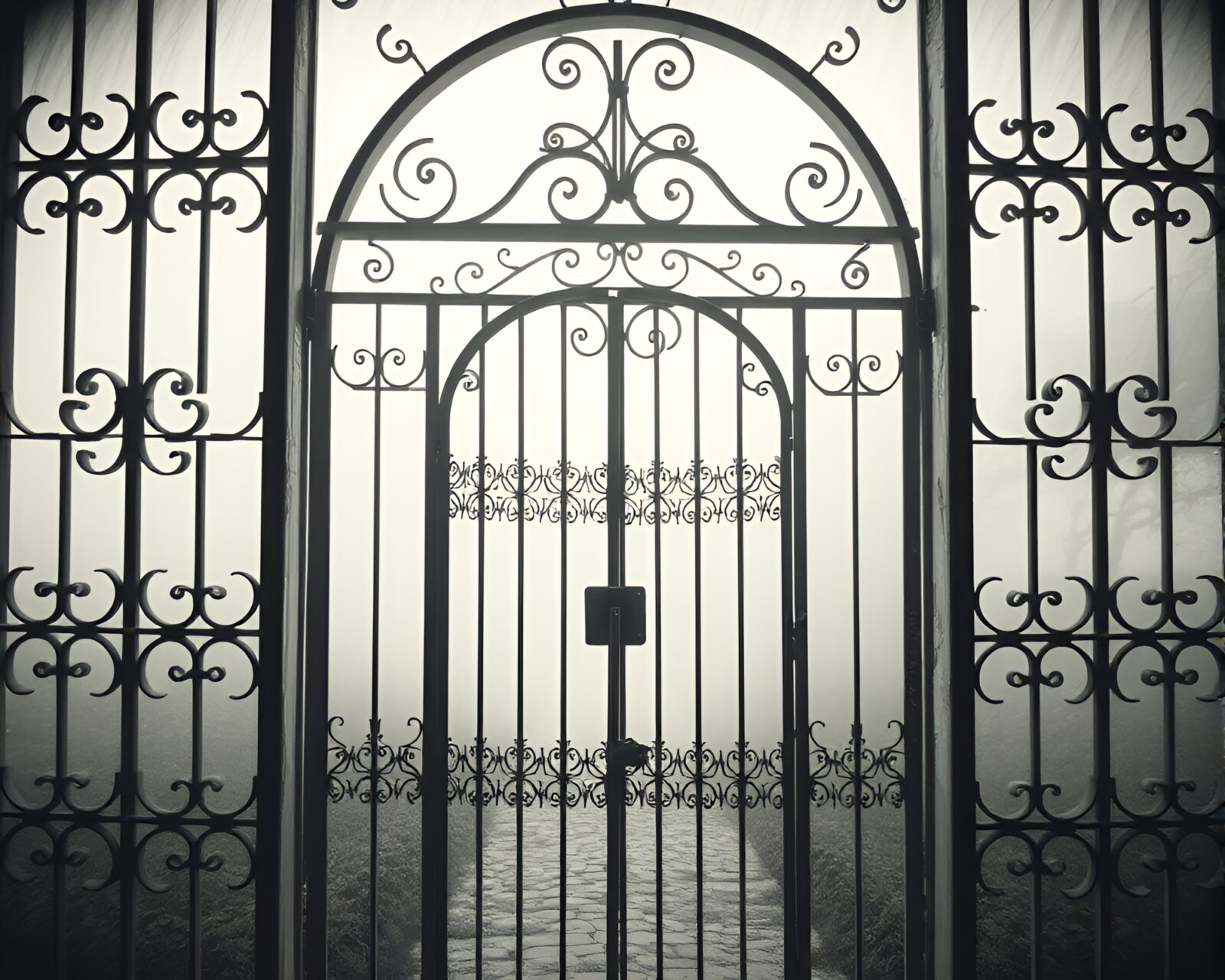 X-ray style of a hazy wrought iron gate