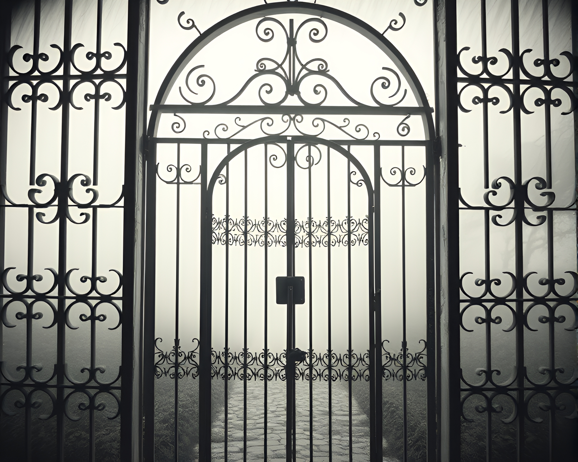 Hazy Wrought Iron Gate X-Ray Composition – free AI stock image