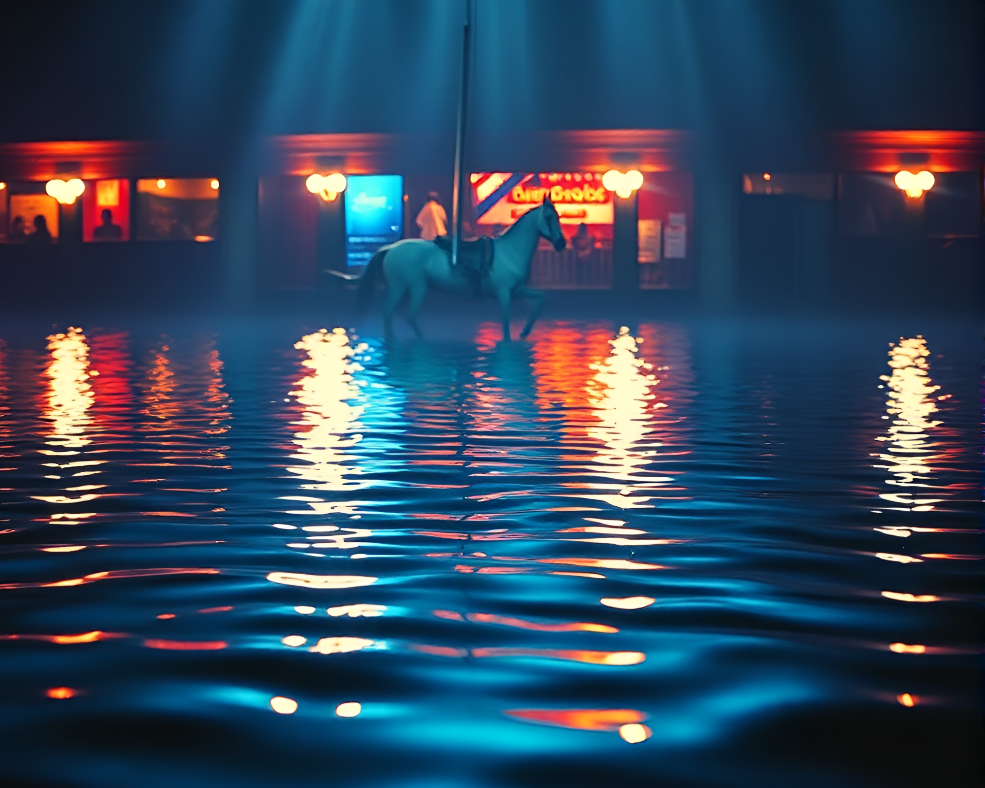 Zebra Reflections in Strobe-lit Water Ripples – free AI stock image