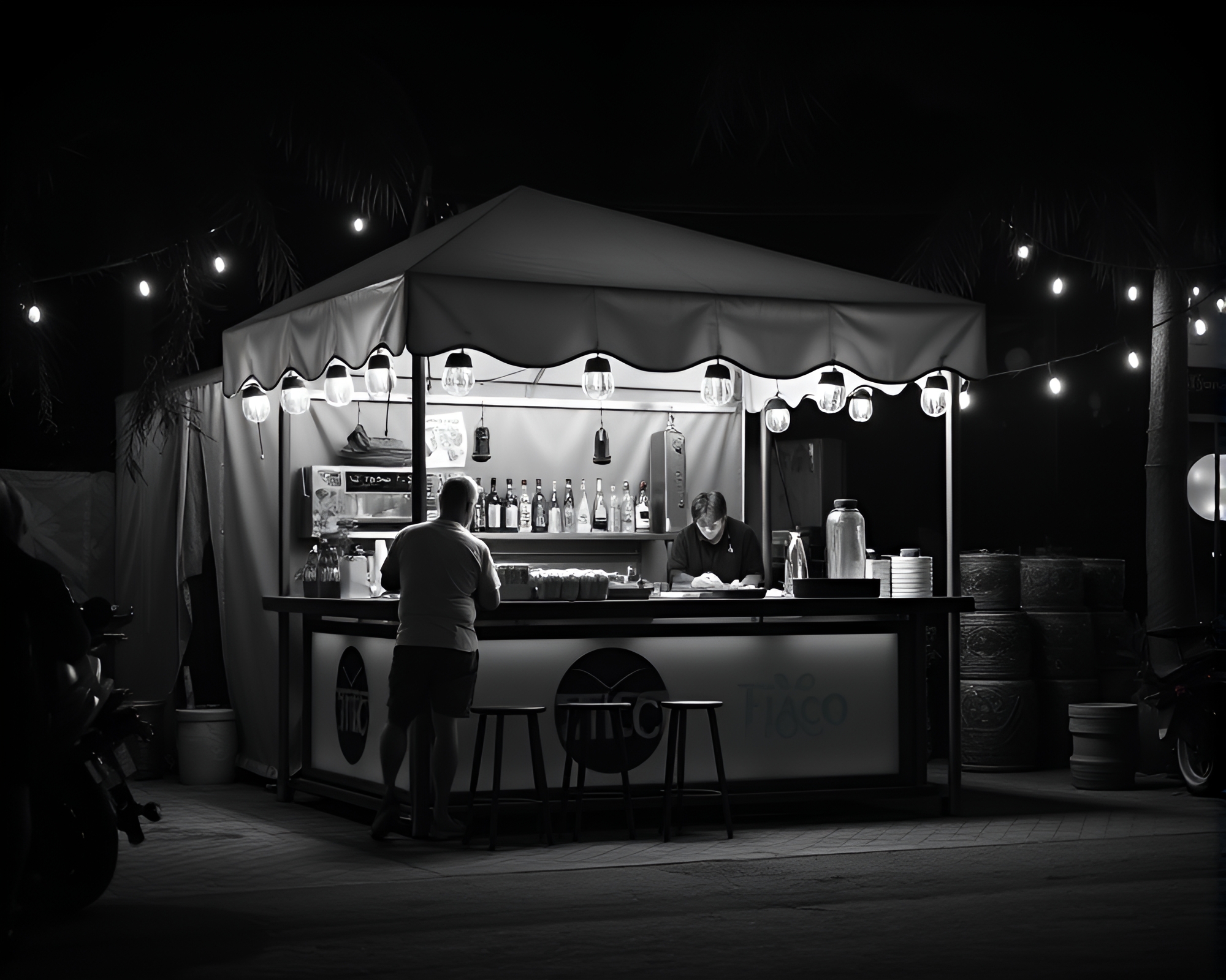 Grid Overlay Taco Stand Illuminated by Firefly Lights – free AI stock image