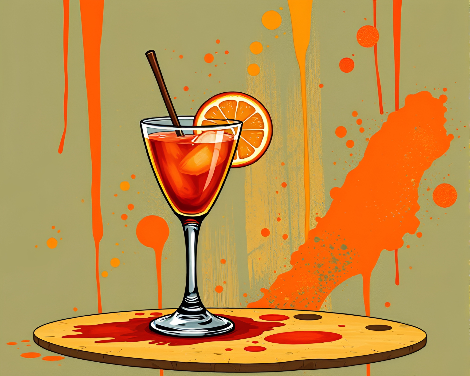 Blood Orange Cocktail Splatter Cartoon Composition – free AI stock image