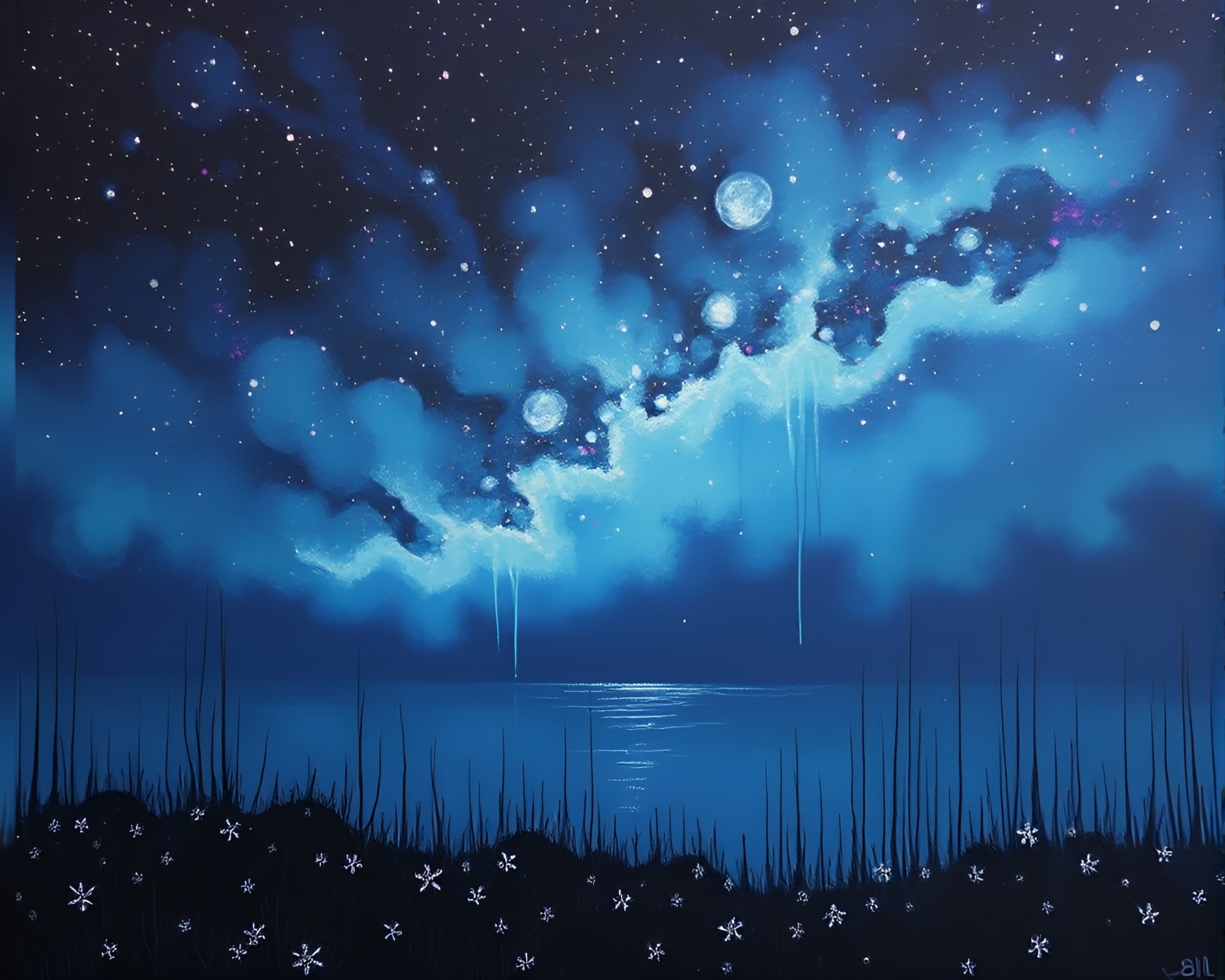 Enchanting Starlit Hydra in Dripped Paint Style – free AI stock image