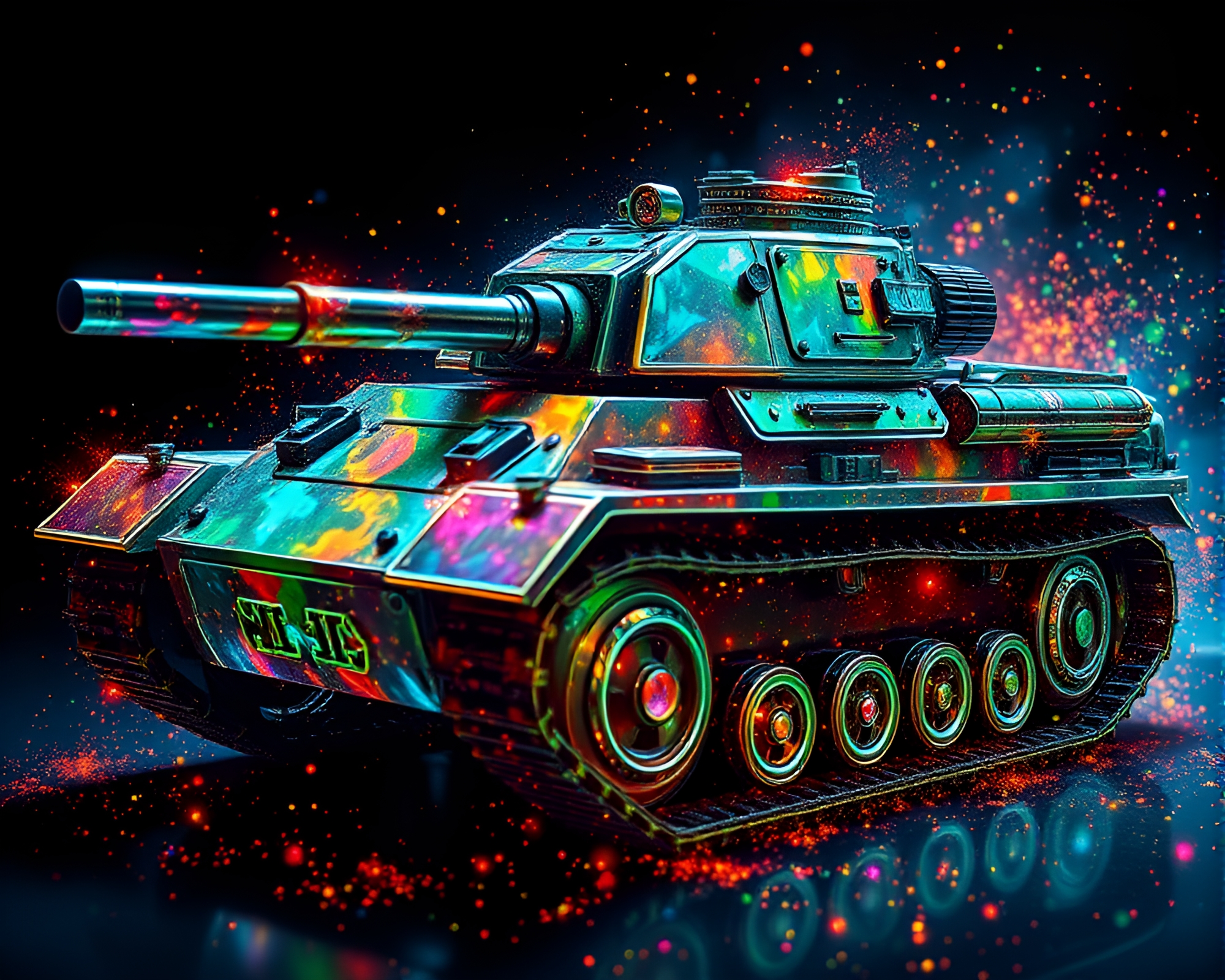 Fractal Glow Tank: Holographic Armored Flash Art – free AI stock image