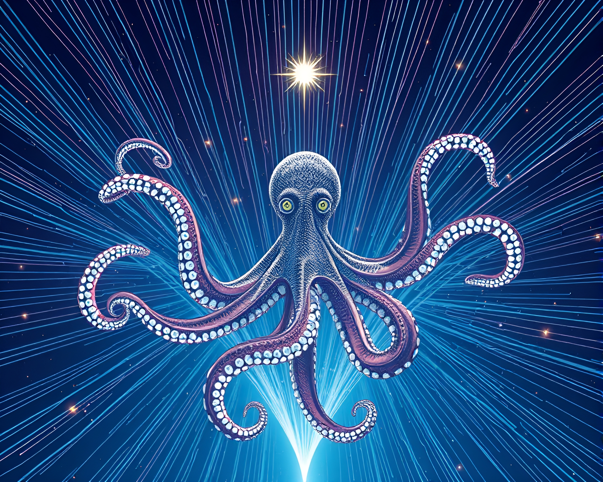 Vibrant Octopus in Techno Light Trails – free AI stock image