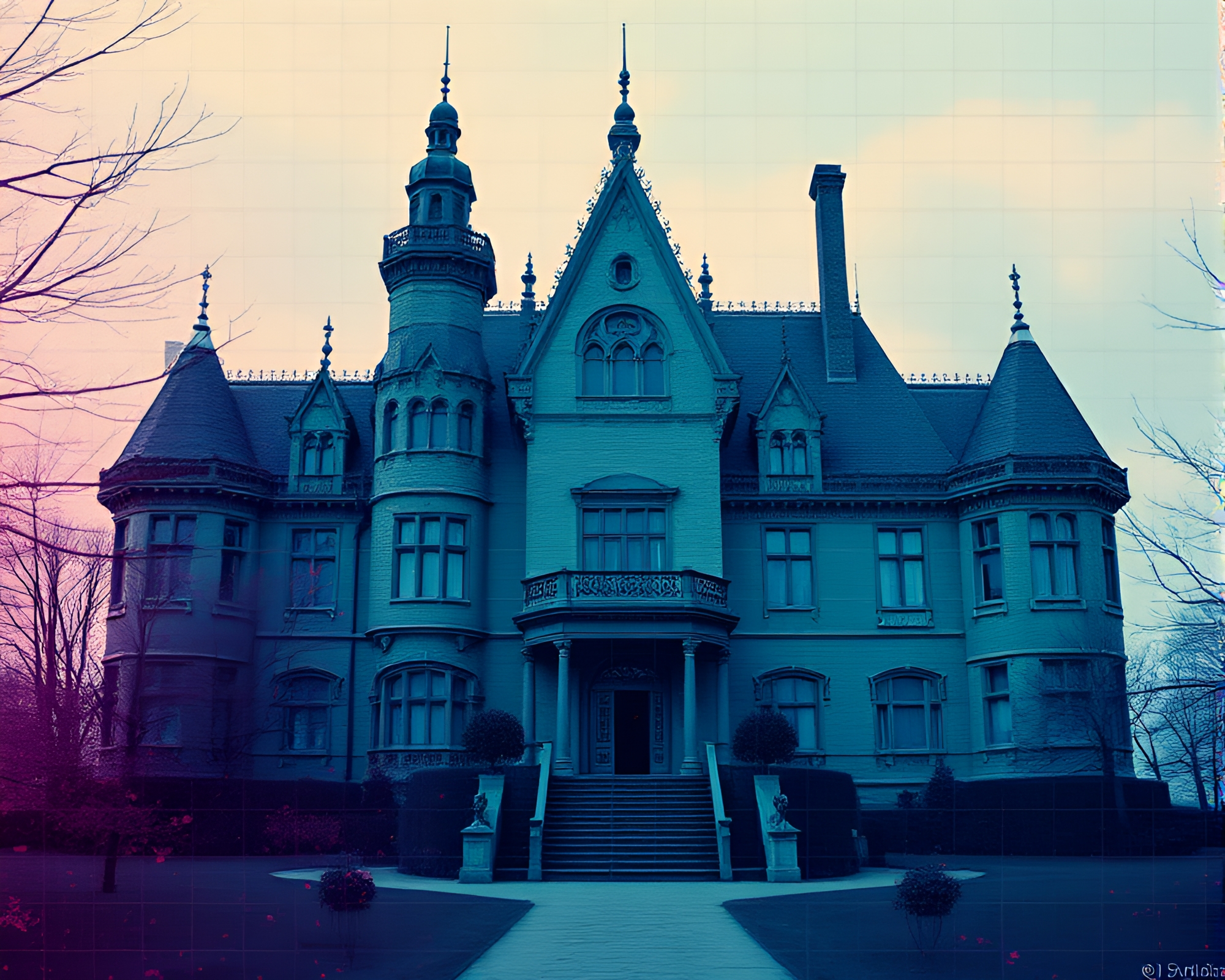 Neo-Gothic Mansion Grunge: Acid Wash Palette – free AI stock image