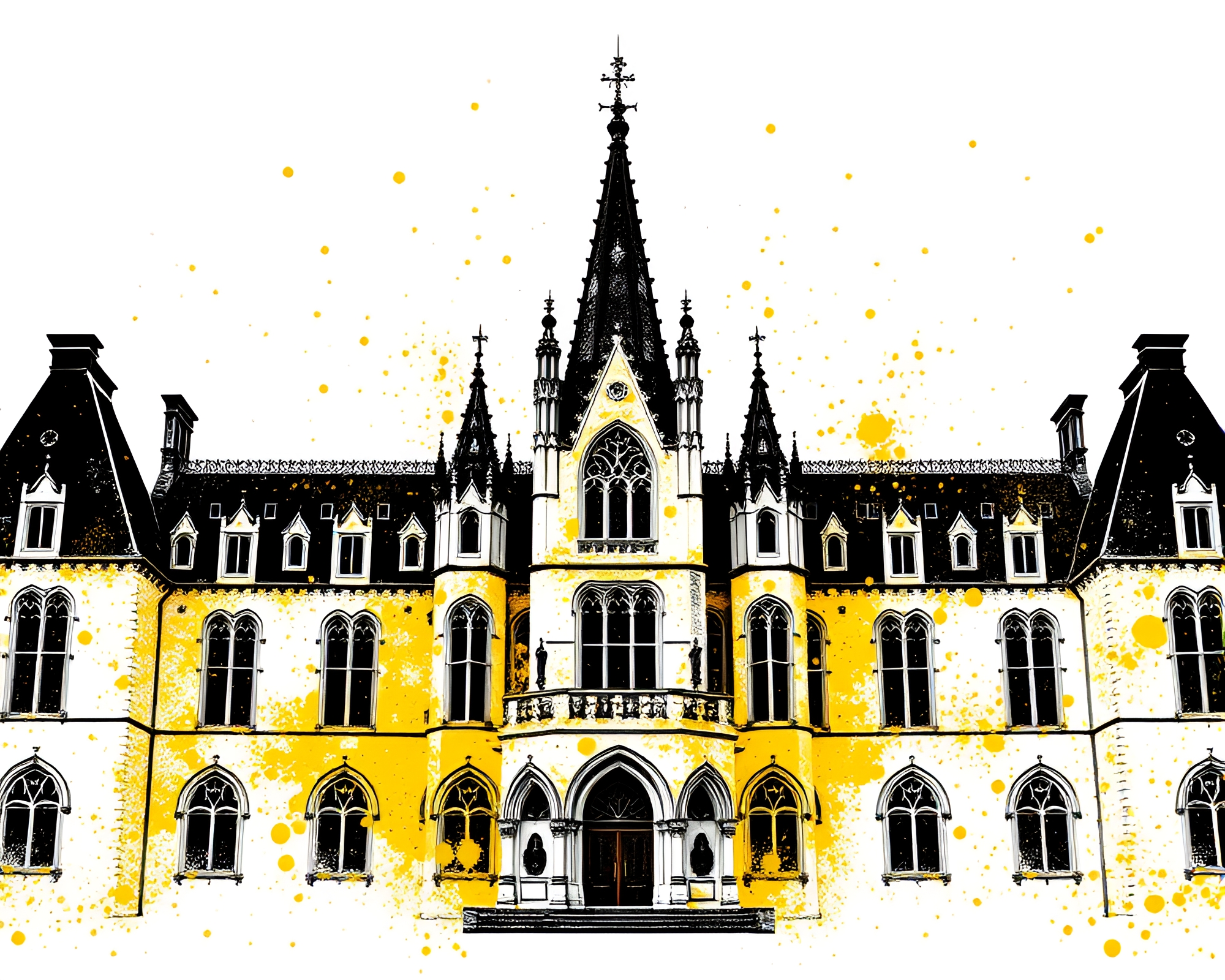 Neo-Gothic Mansion in Monochrome Yellow – free AI stock image