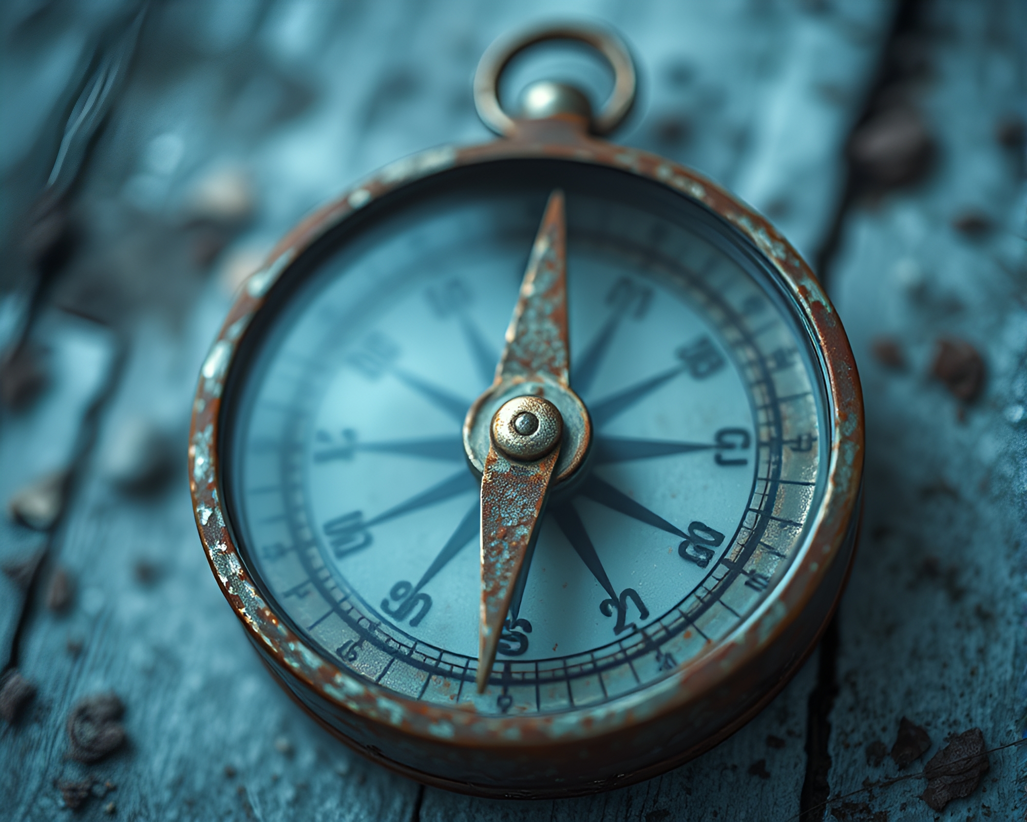 Rustic Antique Compass with Ice-blue Blur – free AI stock image