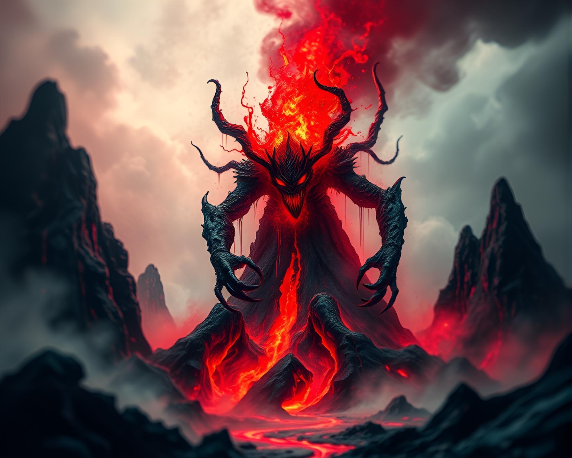 Ink Wash Kraken Emerges in Volcanic Glow – free AI stock image