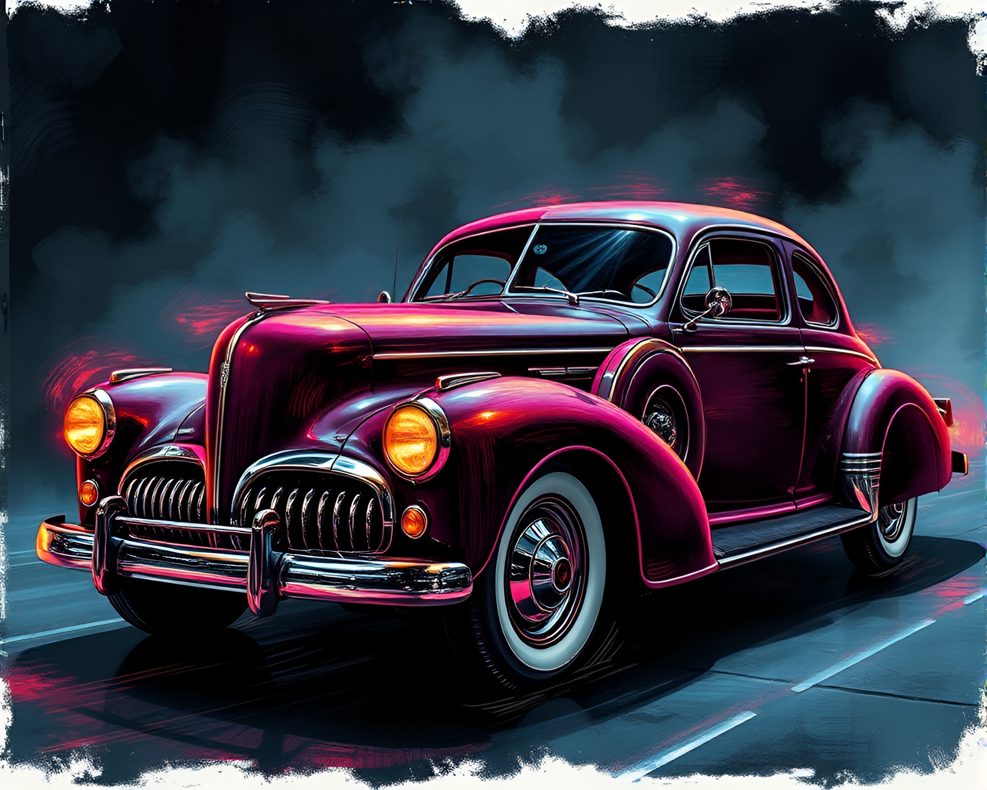 Vintage Steampunk Car Charcoal Illustration – free AI stock image