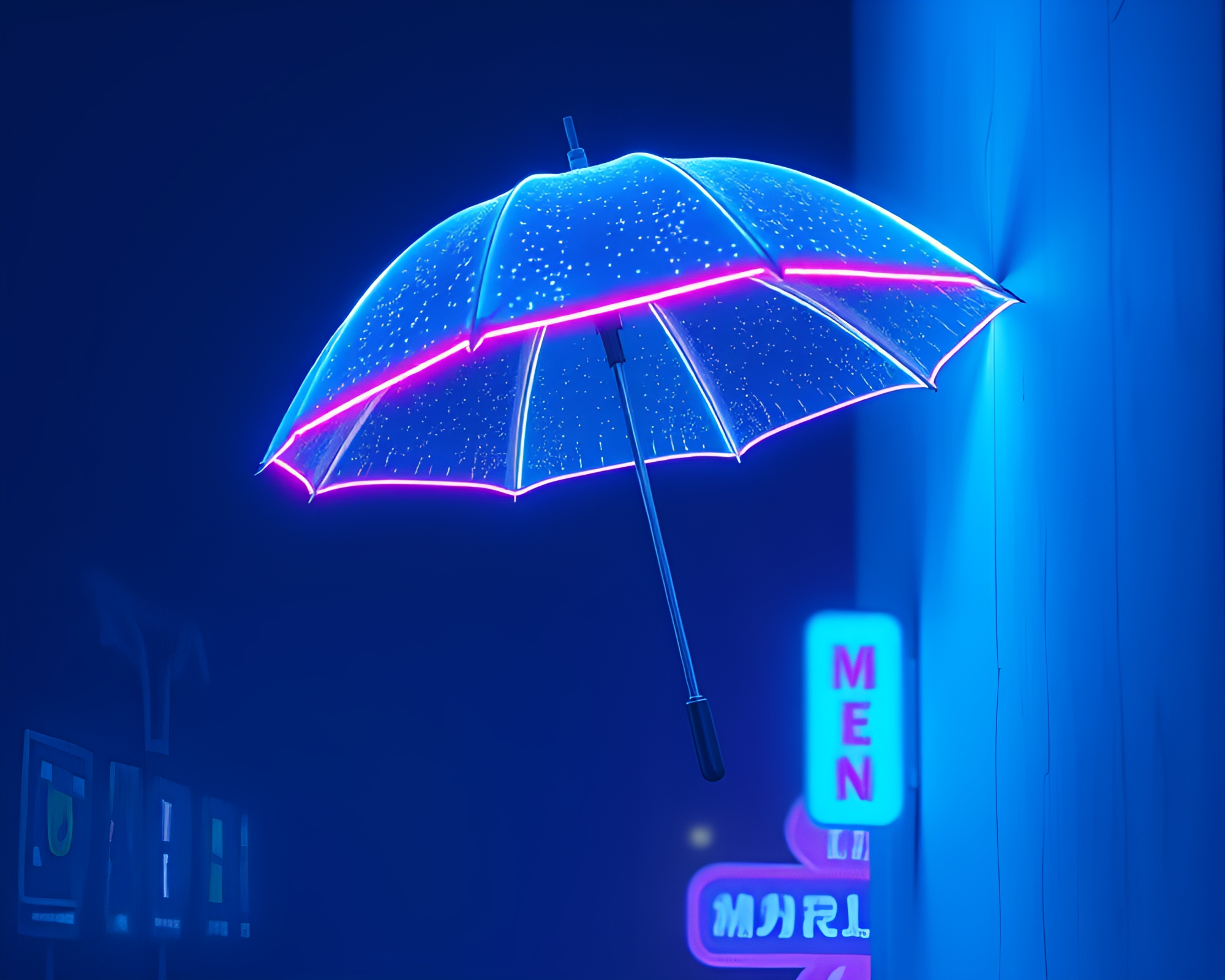 Neon-Lit Umbrella in Tilted Ice-Blue Vector Art – free AI stock image