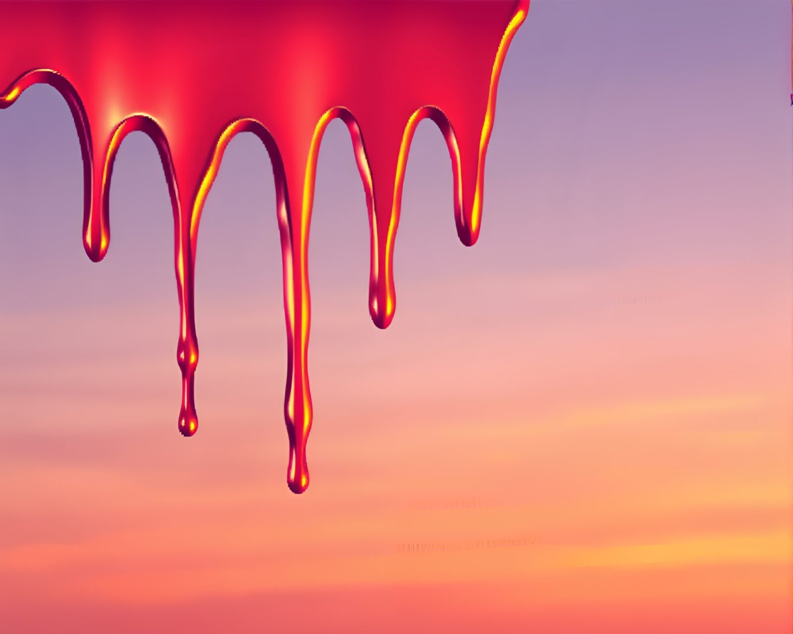 Warm glow afternoon scene with satin ribbons and pixelated paint drips
