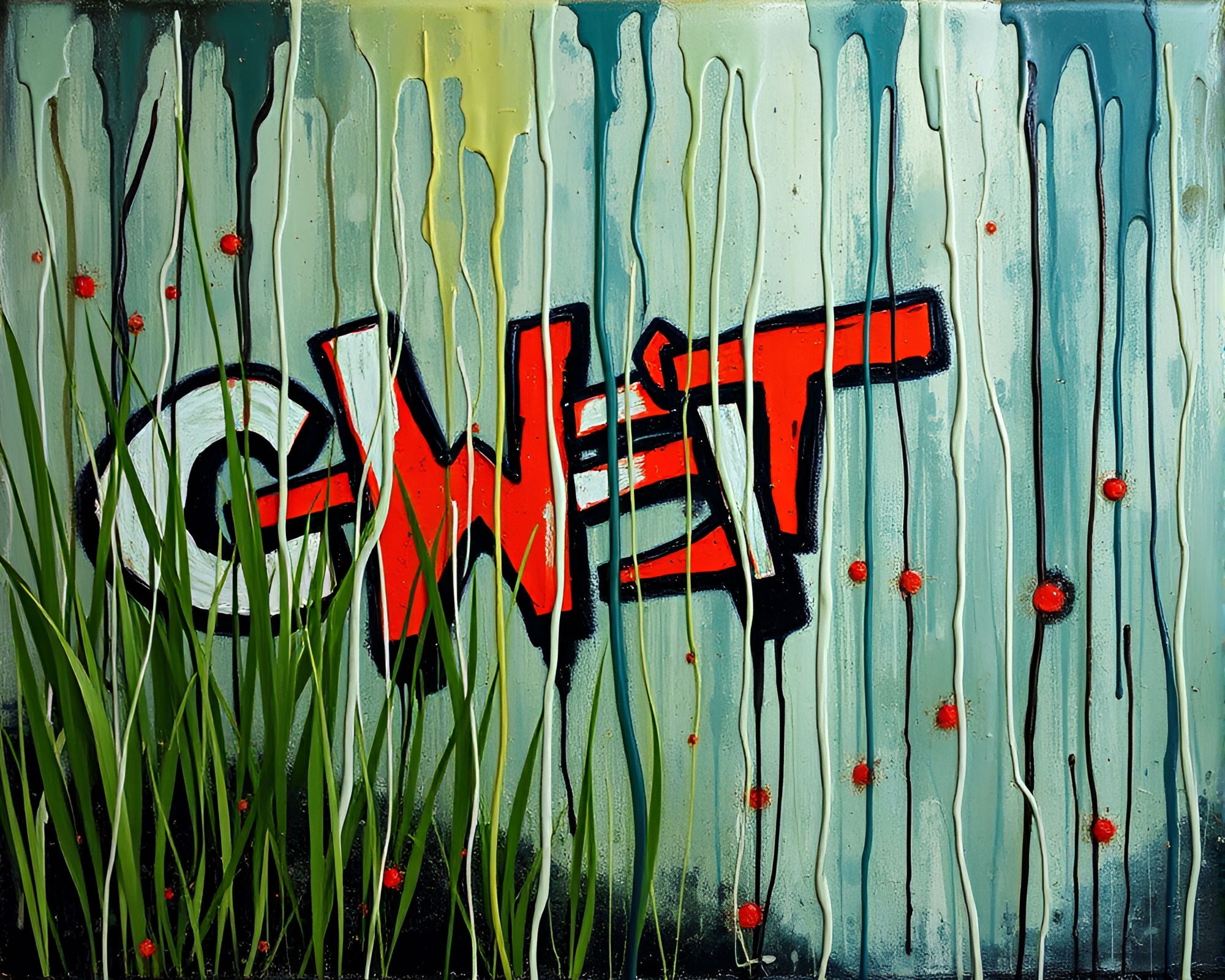 Graffiti Drips Meet Savannah Grass: Encaustic Twilight Serenity – free AI stock image