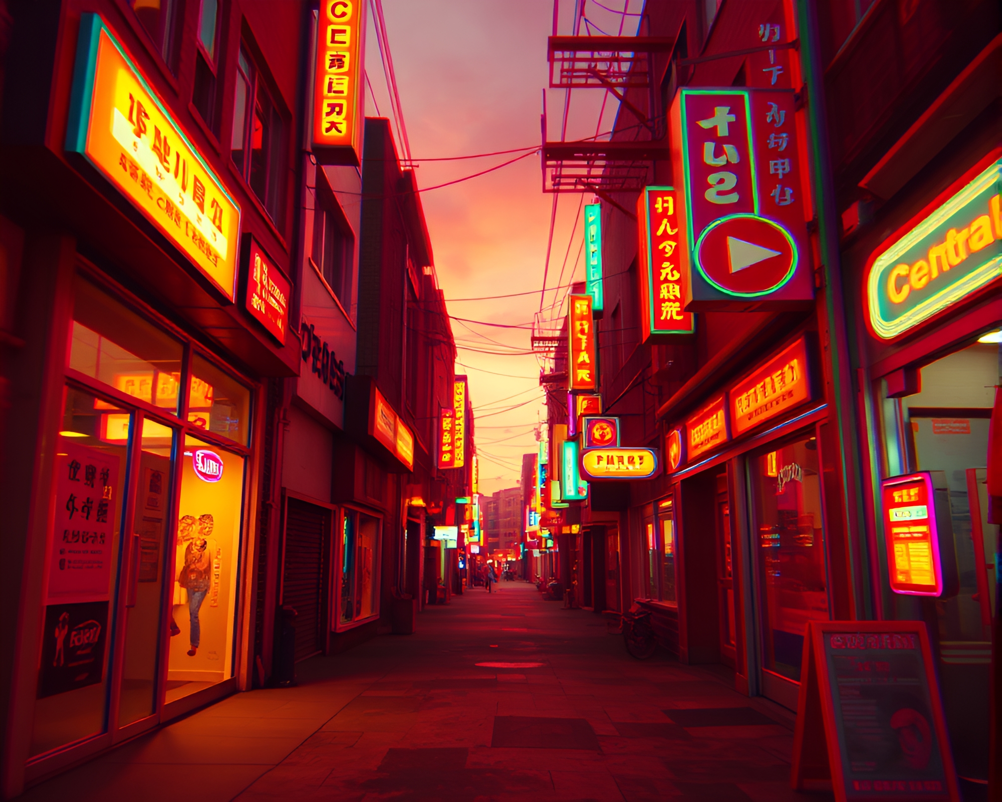 Cyberpunk Alley at Golden Hour in 3D Anaglyph – free AI stock image