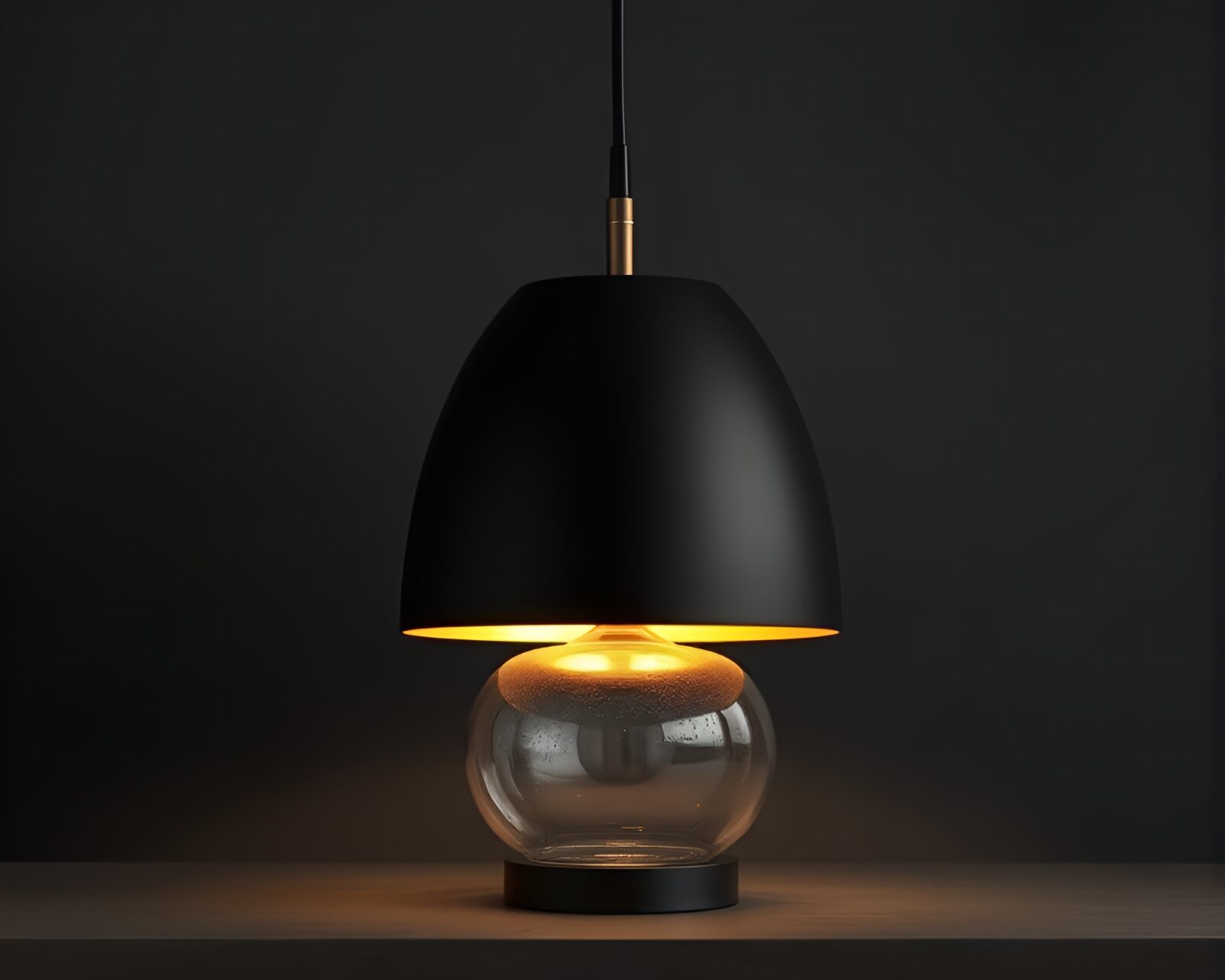 Charcoal black-themed lamp with illuminating gold details