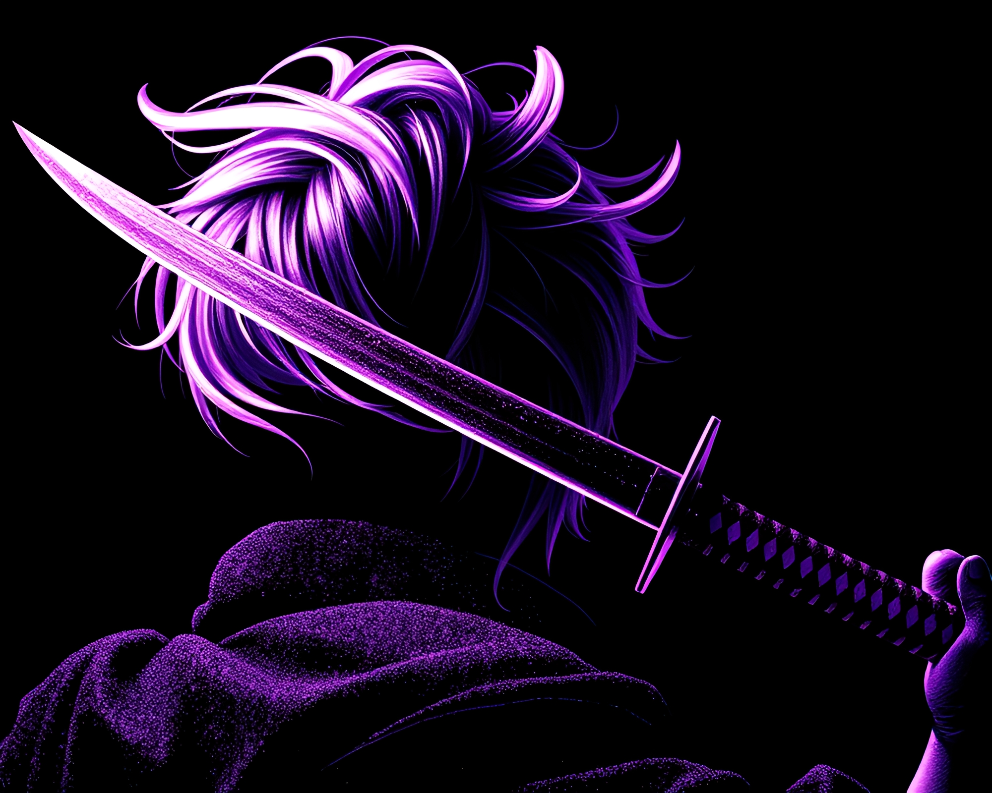 Samurai Warrior in Stippled Ultraviolet Light – free AI stock image