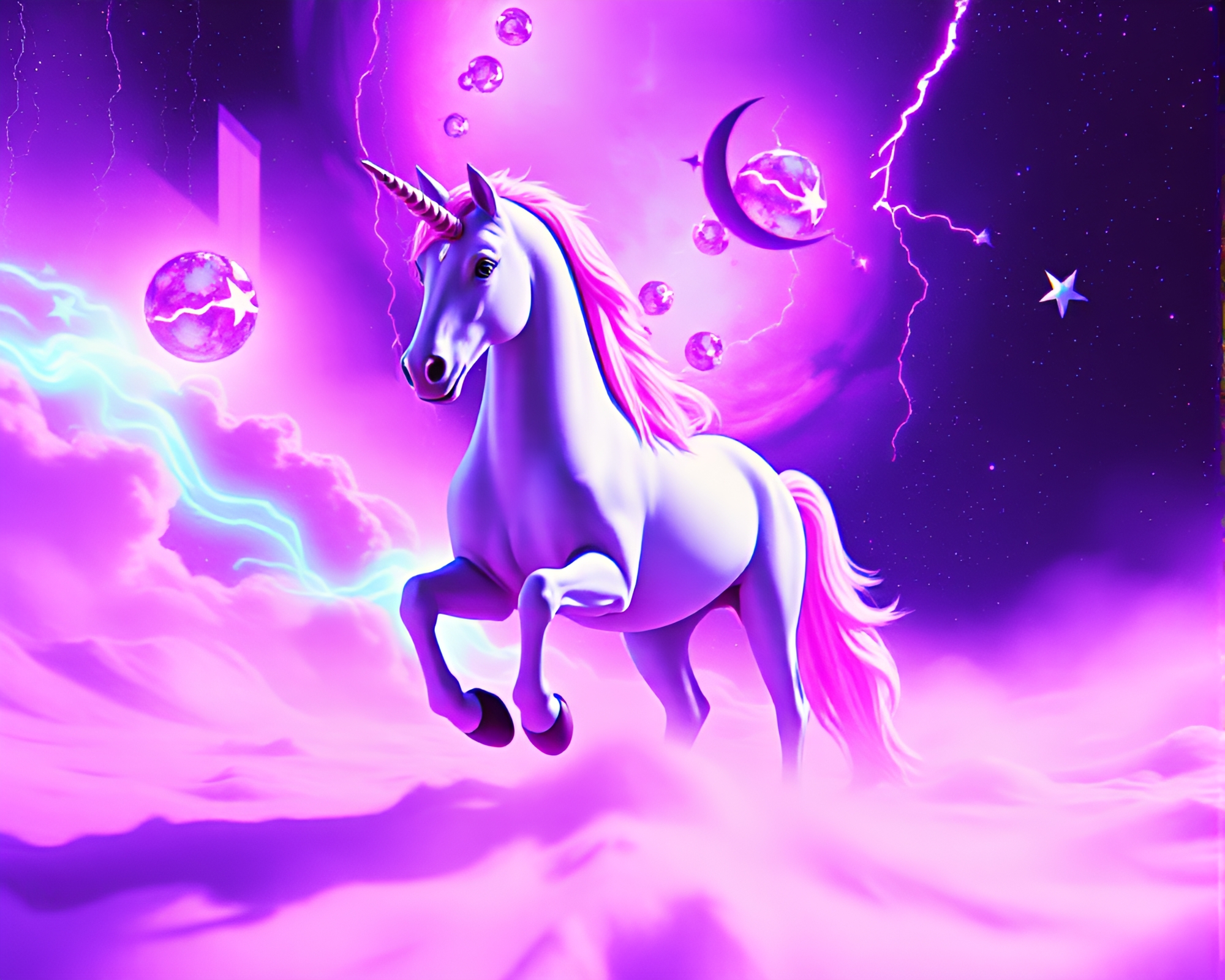 Ethereal Unicorn in VHS Distortion Negative Space Concept Art – free AI stock image