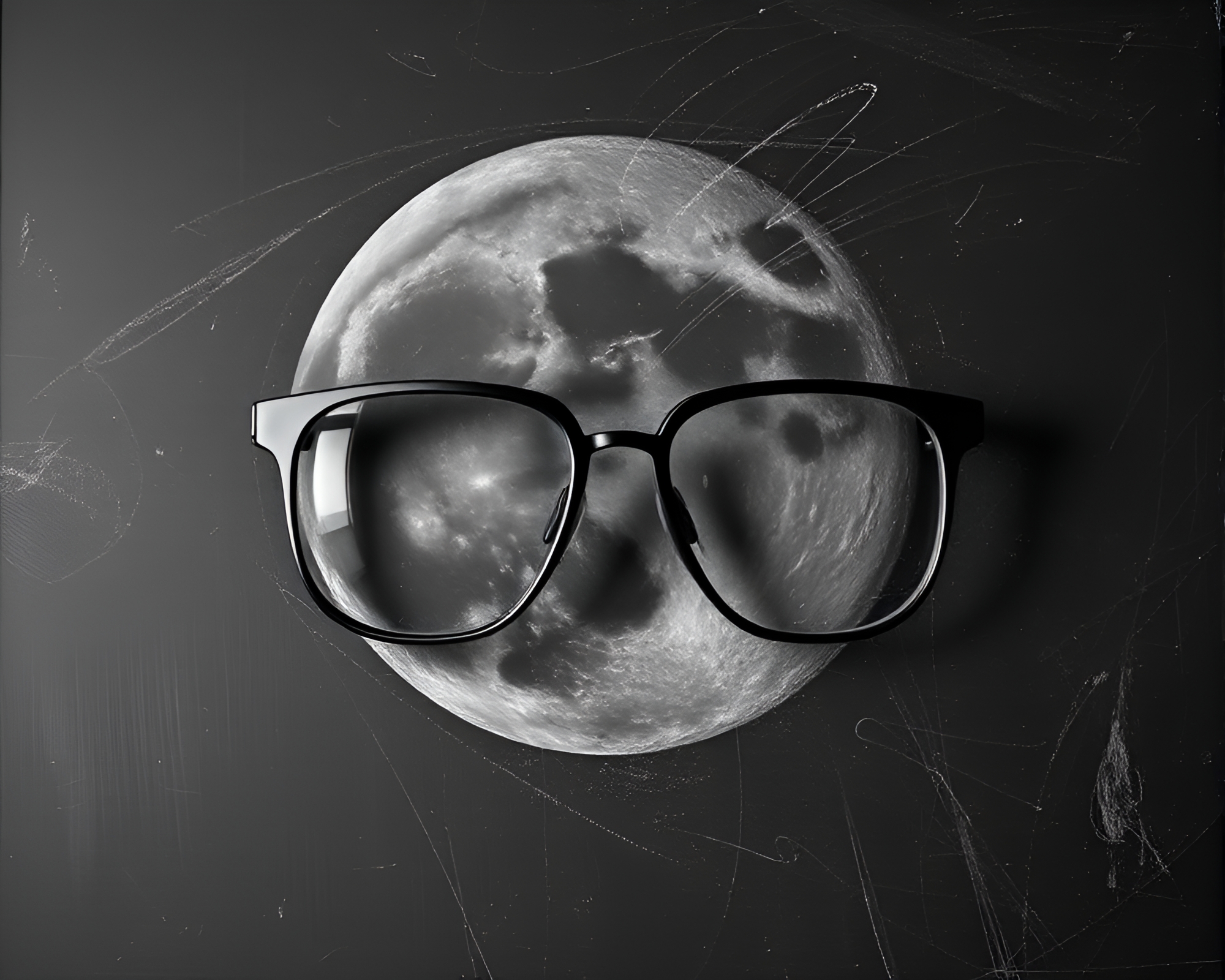 Chalkboard Chat: AR Glasses in Lunar Procedural Landscape – free AI stock image