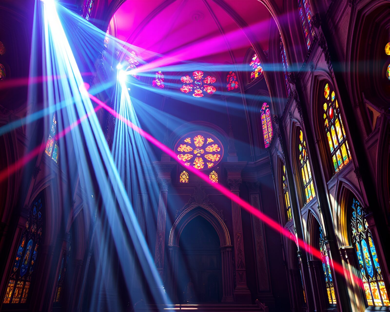 Glowing antique sextant in a futuristic cathedral setting