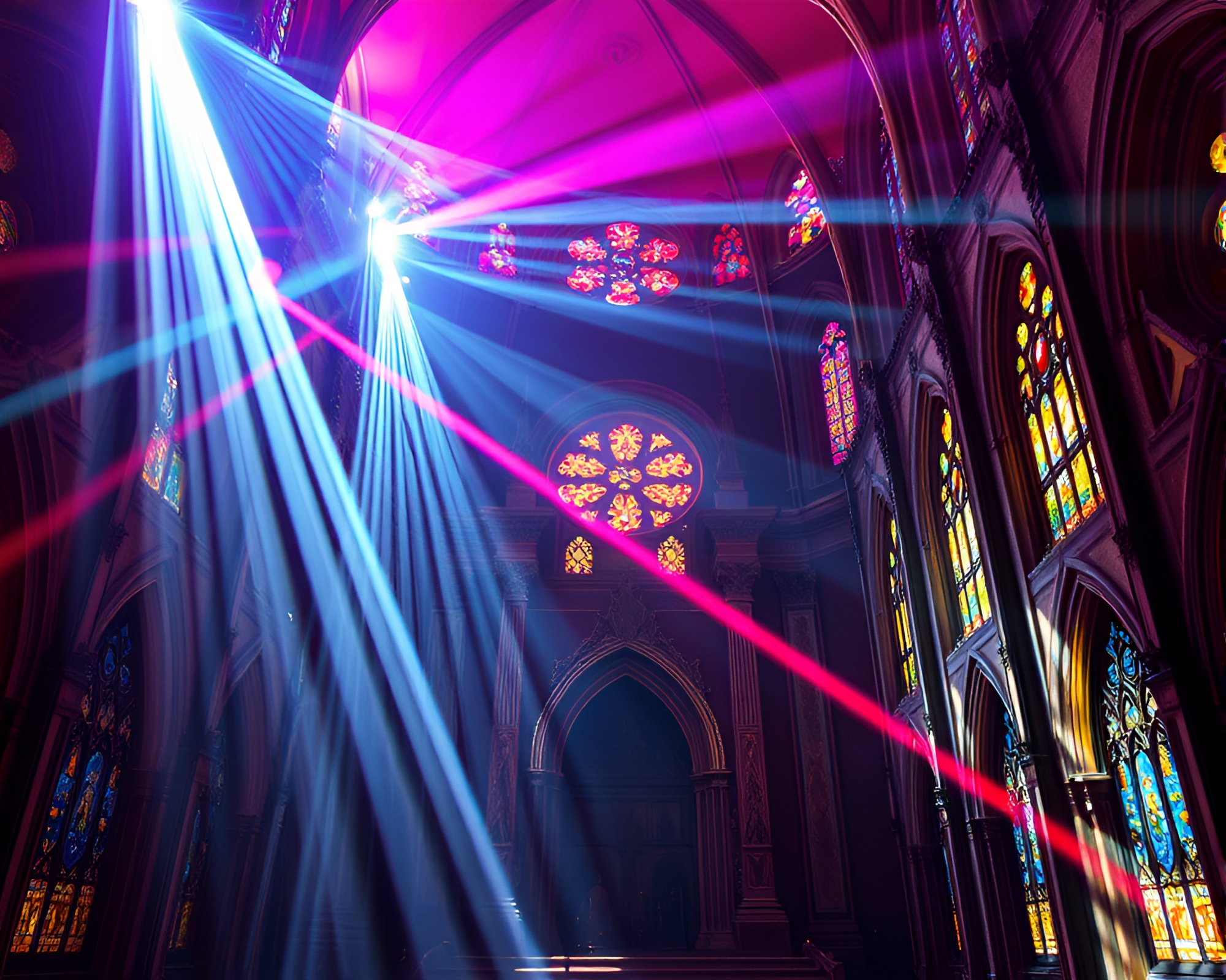 Retrowave Sextant Illuminated by Laser Cathedral Light – free AI stock image