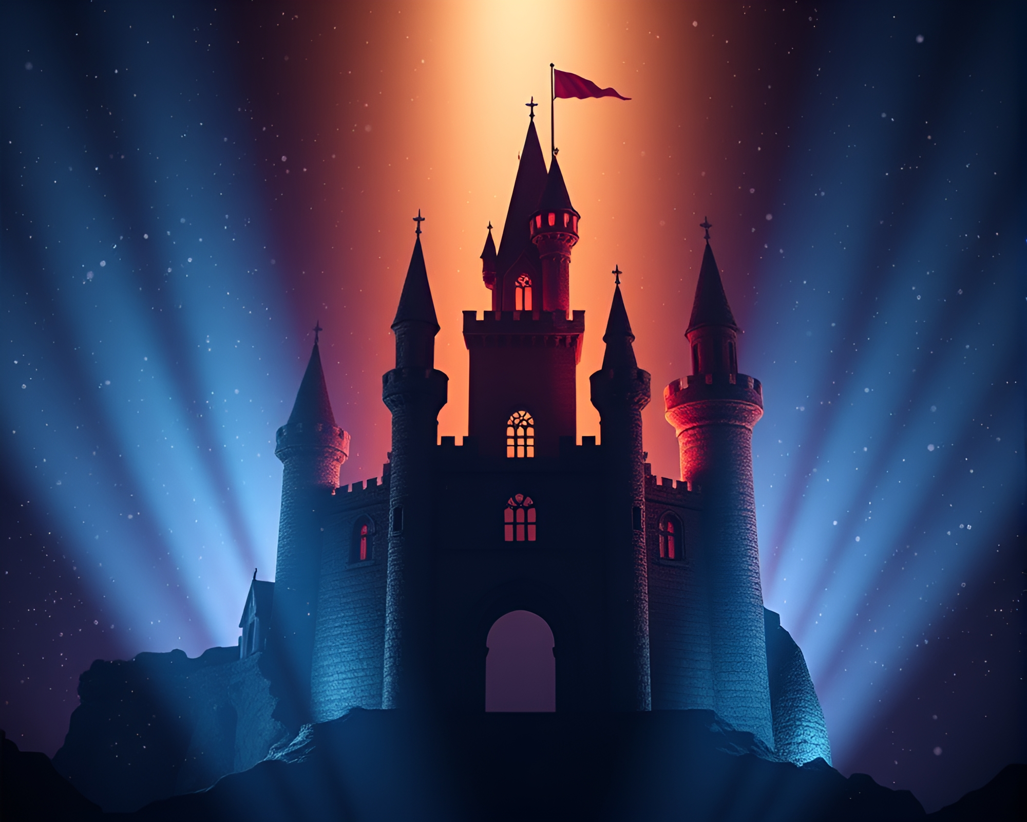 Glowing Castle in Ethereal Halftone Particles – free AI stock image