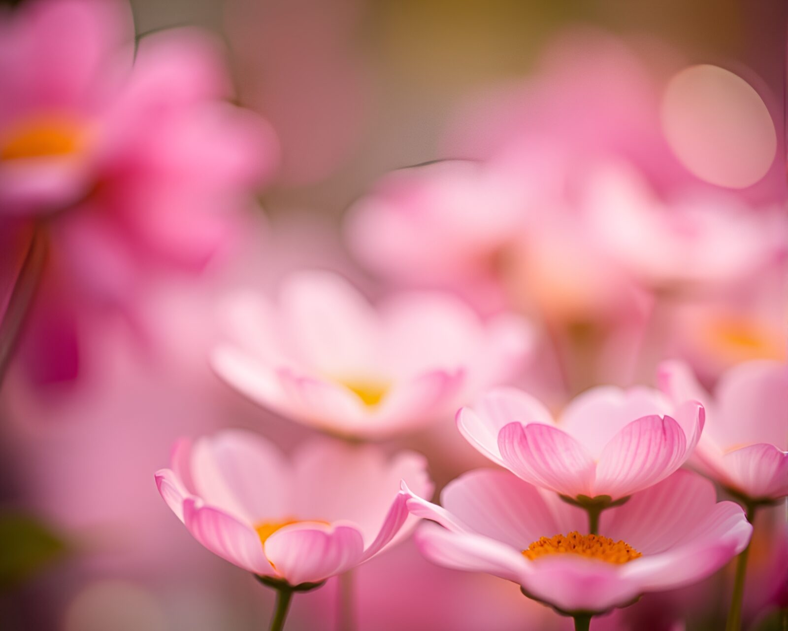 Enchanted castle surrounded by swirling flower petals and soft bokeh lights
