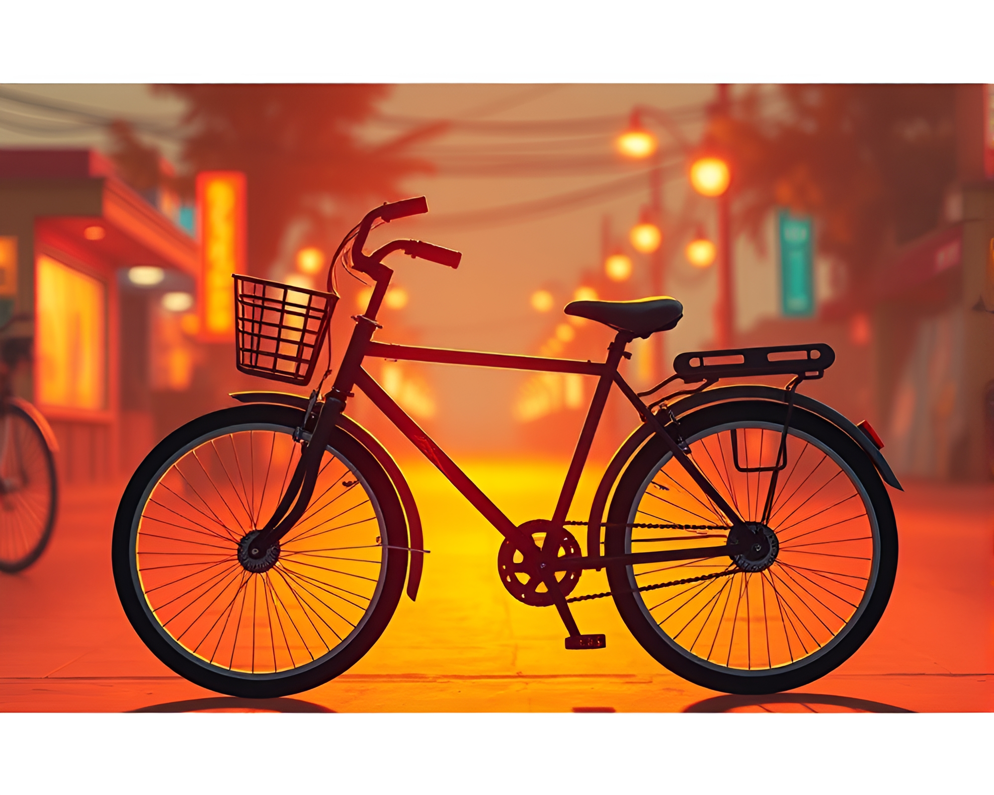 Cyberpunk Bicycle Riding Through Midday Paper Textures – free AI stock image