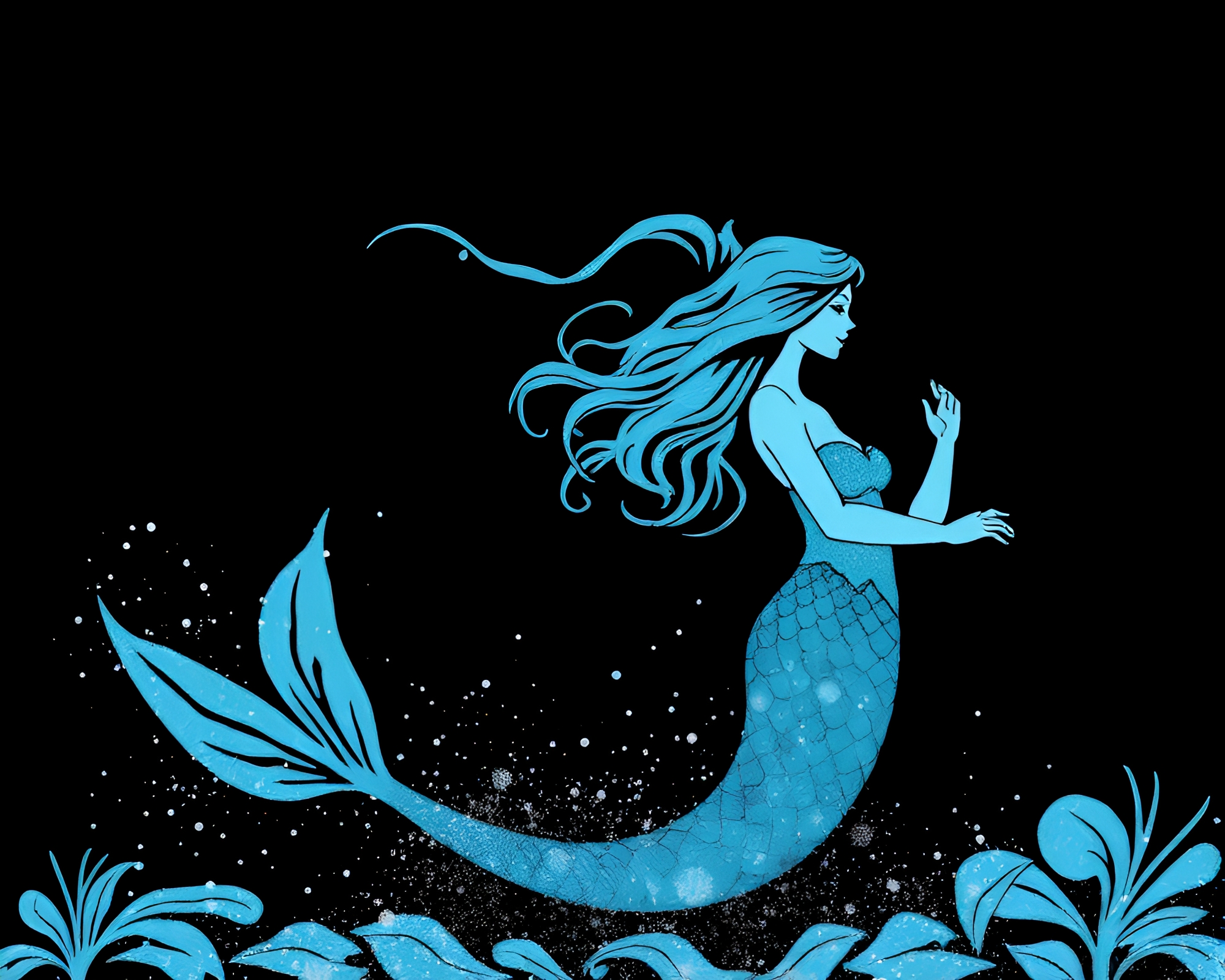 Enigmatic Mermaid in 16-Bit Monochrome Depths – free AI stock image