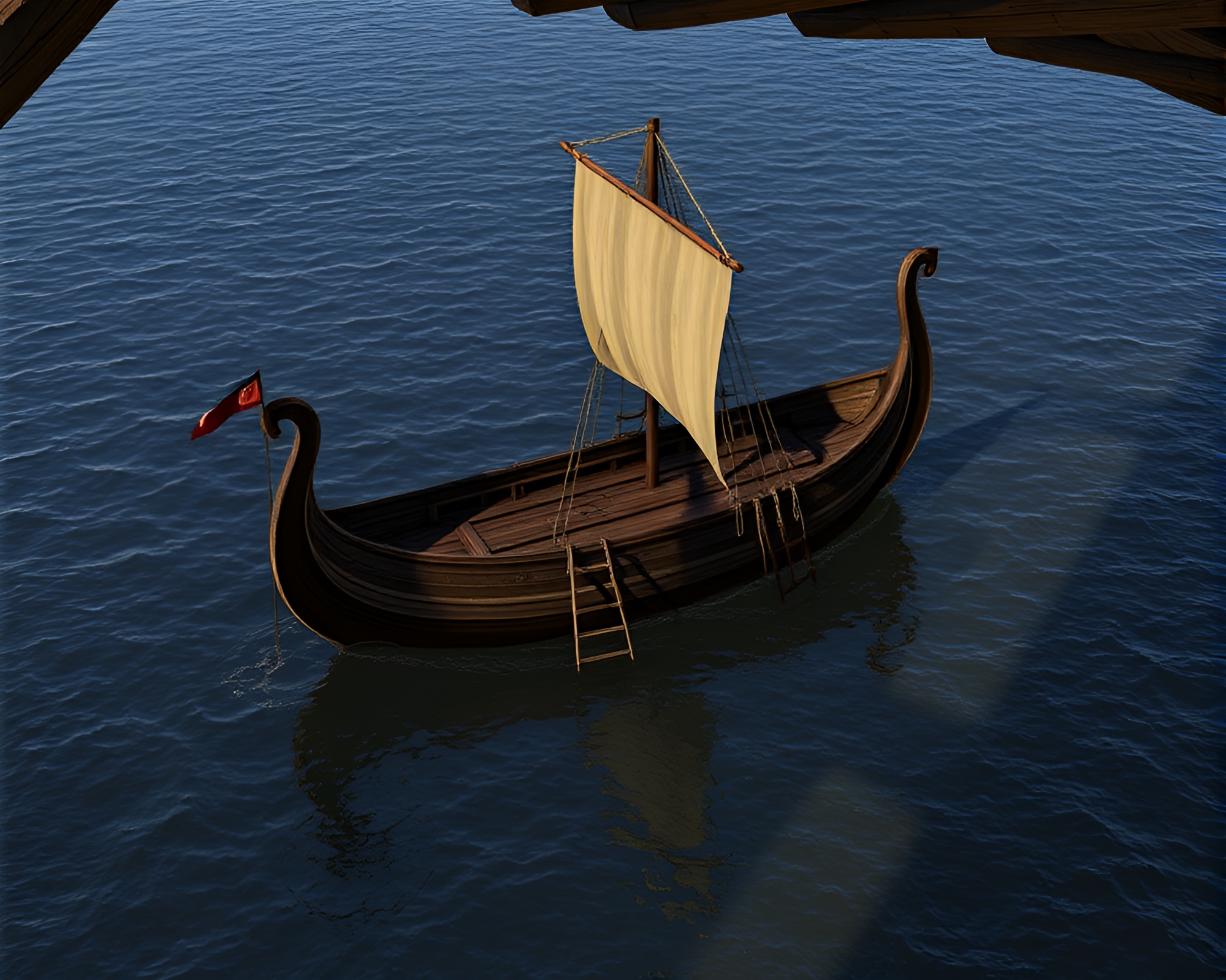 Majestic Viking Longship in Attic Shadows – free AI stock image