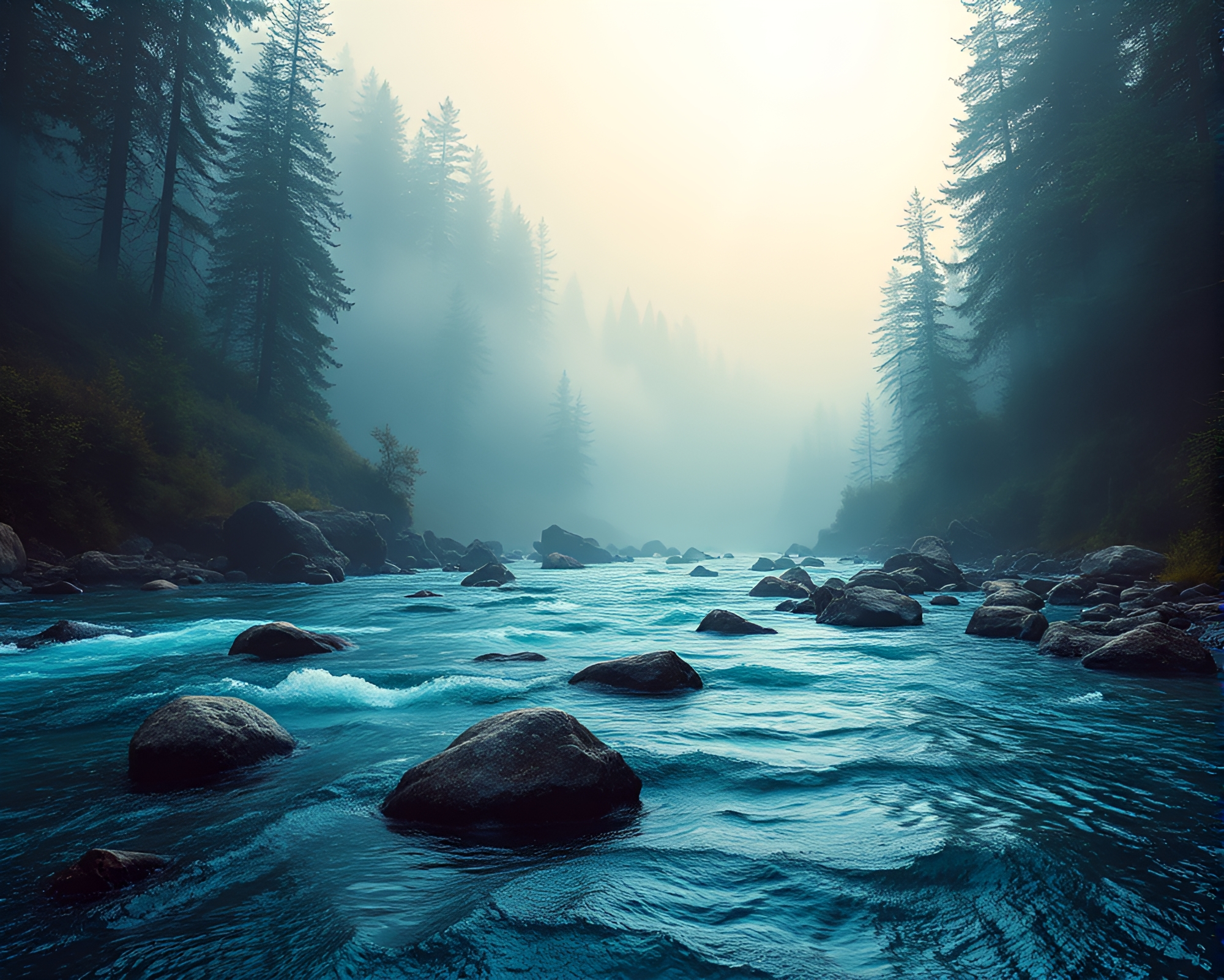 Savage River Reflections in Hyper-Realistic Checkered Frame – free AI stock image